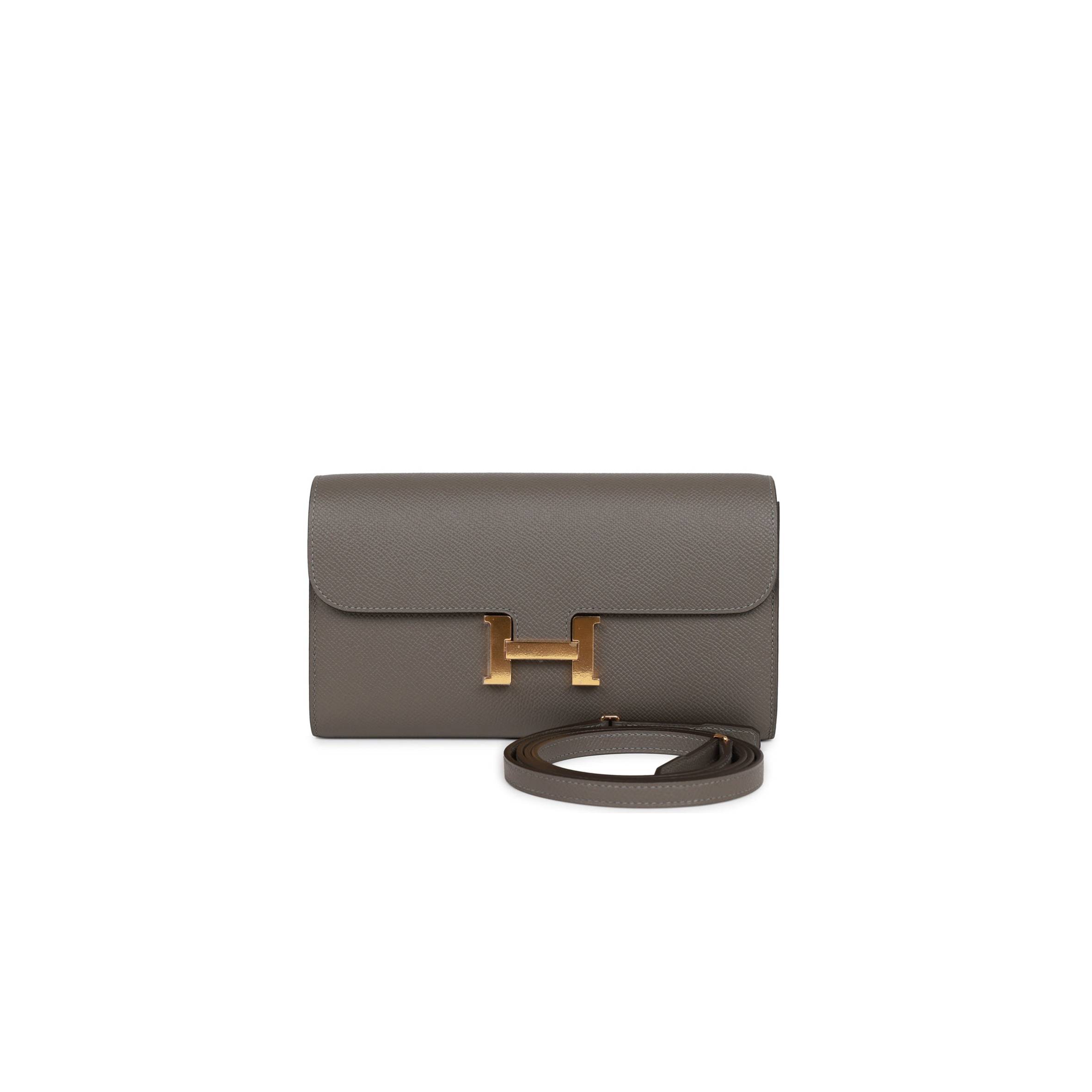 HERMES CONSTANCE WALLET TO GO GRIS MEYER EPSOM GOLD HARDWARE  (20*11*4cm)
