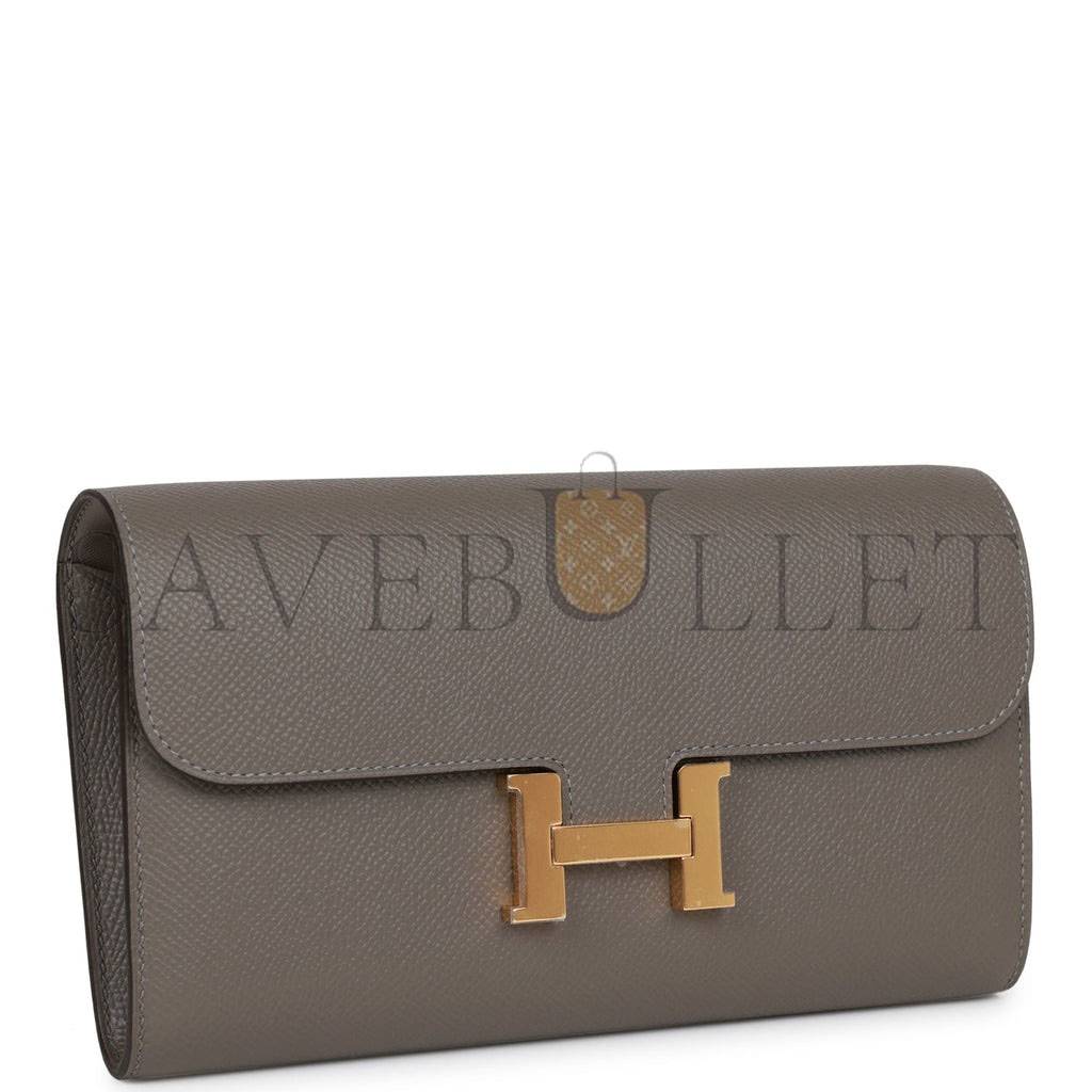HERMES CONSTANCE WALLET TO GO GRIS MEYER EPSOM GOLD HARDWARE  (20*11*4cm)