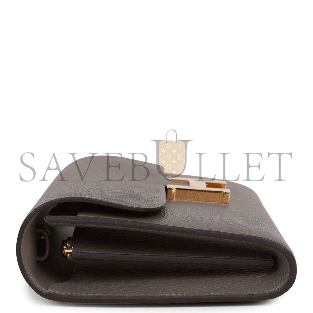 HERMES CONSTANCE WALLET TO GO GRIS MEYER EPSOM GOLD HARDWARE  (20*11*4cm)