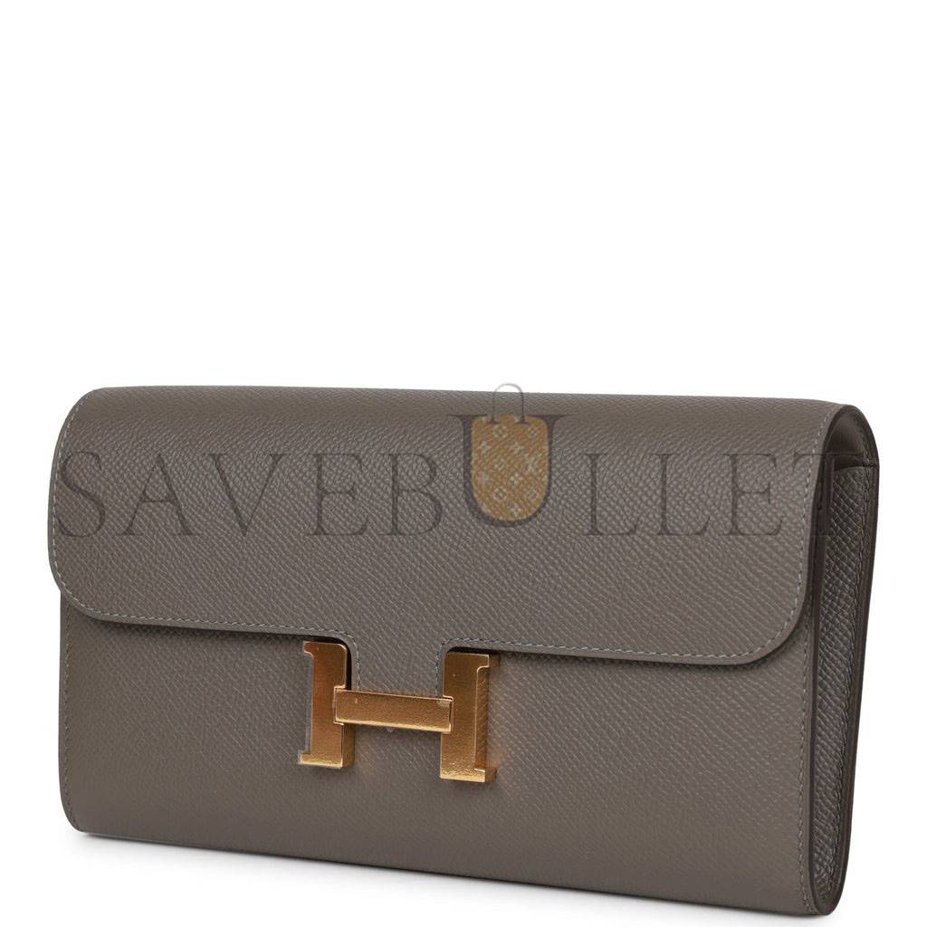 HERMES CONSTANCE WALLET TO GO GRIS MEYER EPSOM GOLD HARDWARE  (20*11*4cm)
