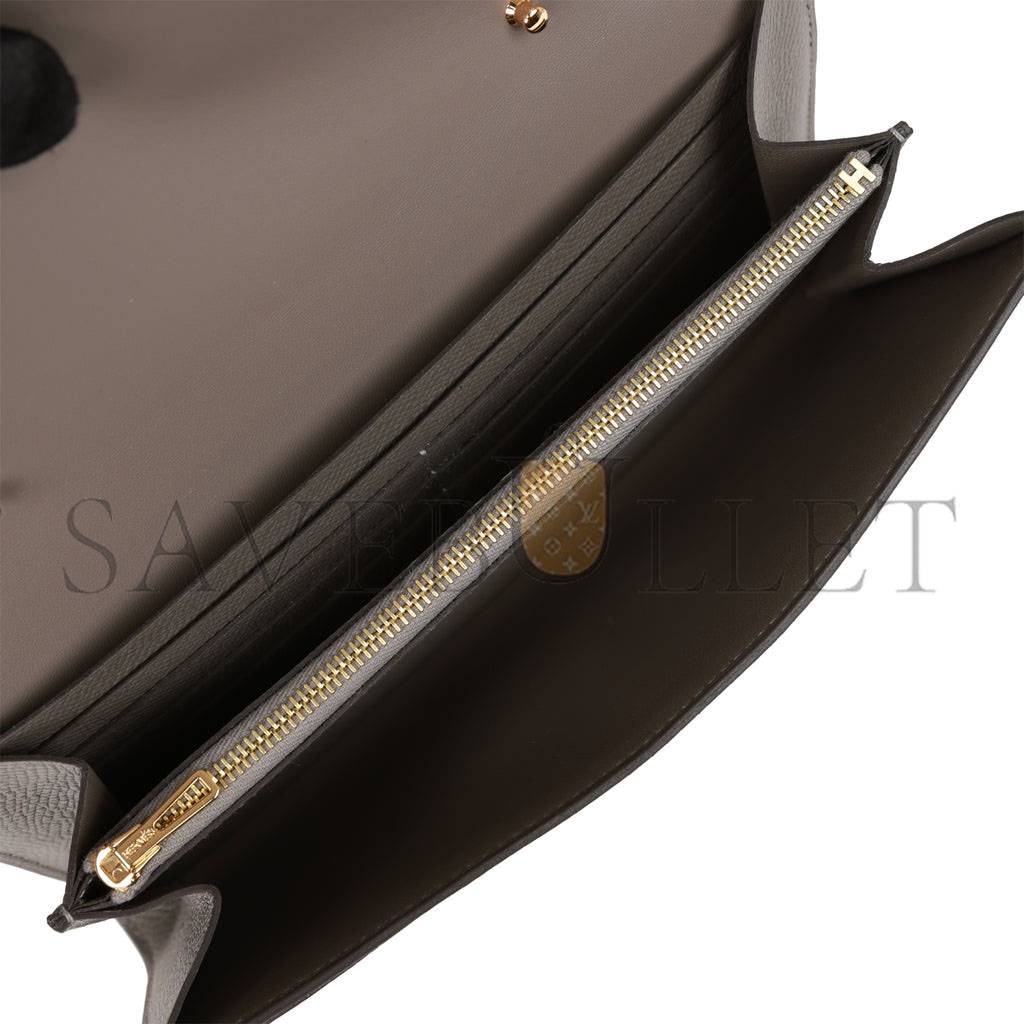 HERMES CONSTANCE WALLET TO GO GRIS MEYER EPSOM GOLD HARDWARE  (20*11*4cm)