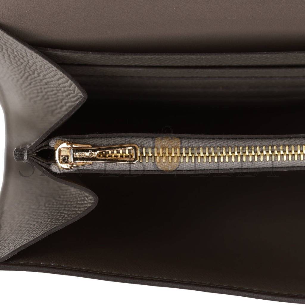 HERMES CONSTANCE WALLET TO GO GRIS MEYER EPSOM GOLD HARDWARE  (20*11*4cm)