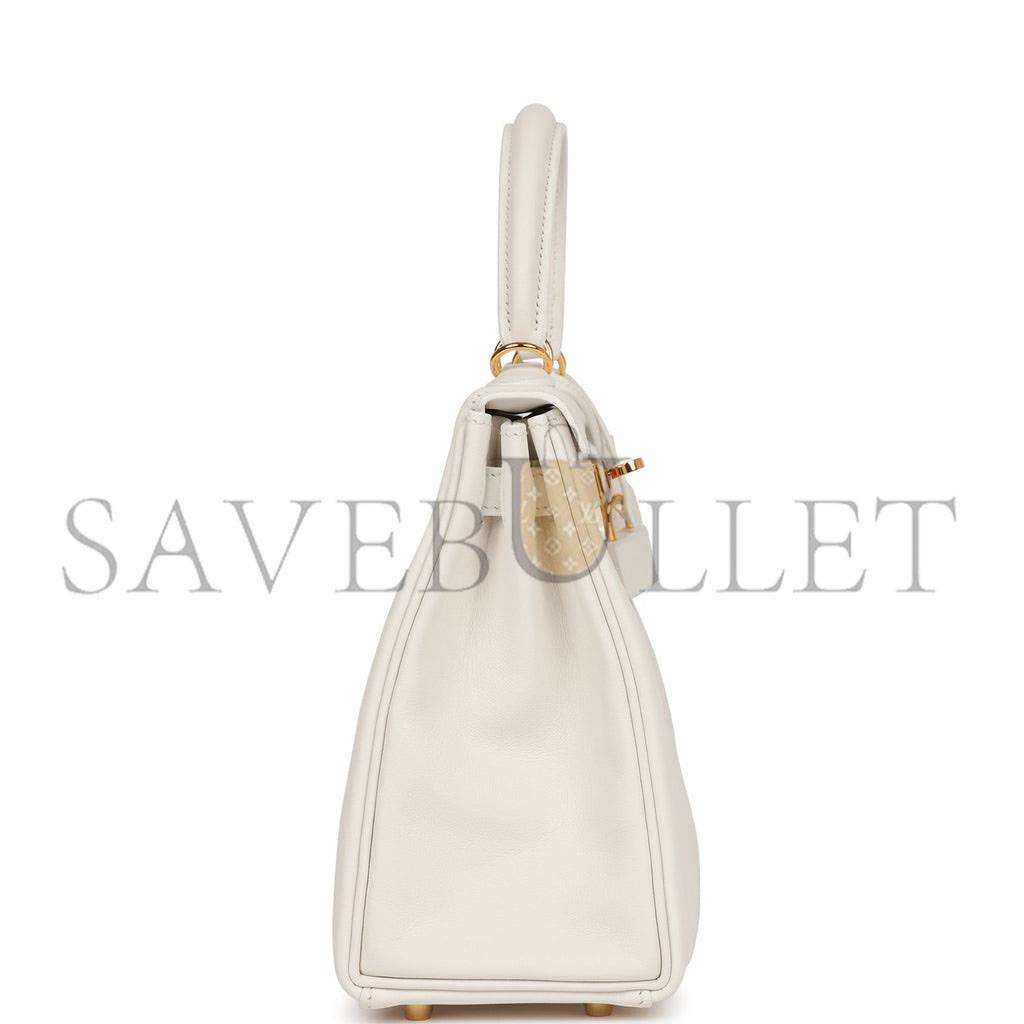 HERMES KELLY 25 WHITE SWIFT GOLD HARDWARE HANDMADE (25*17*7cm)