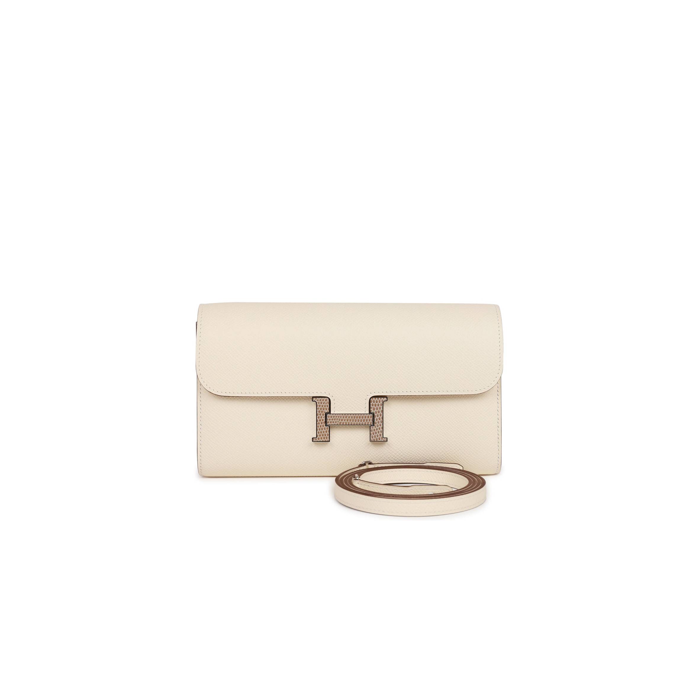 HERMES CONSTANCE WALLET TO GO NATA EPSOM AND LIZARD PALLADIUM HARDWARE (20*11*4cm)