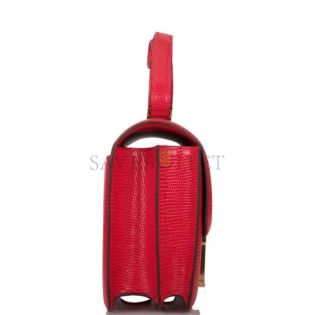HERMES MASTER CONSTANCE 24 ROUGE EXOTIQUE LIZARD NILOTICUS GOLD HARDWARE (24*17*5cm)