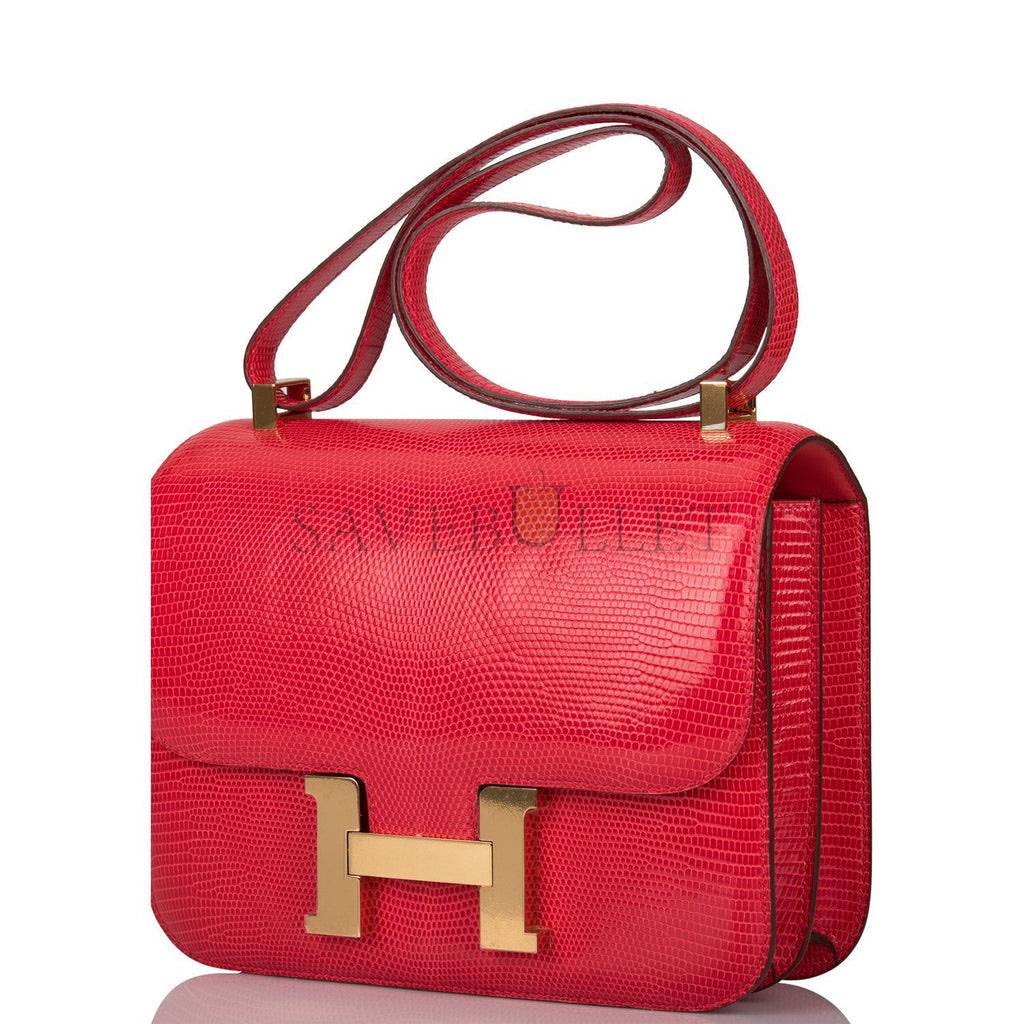 HERMES MASTER CONSTANCE 24 ROUGE EXOTIQUE LIZARD NILOTICUS GOLD HARDWARE (24*17*5cm)