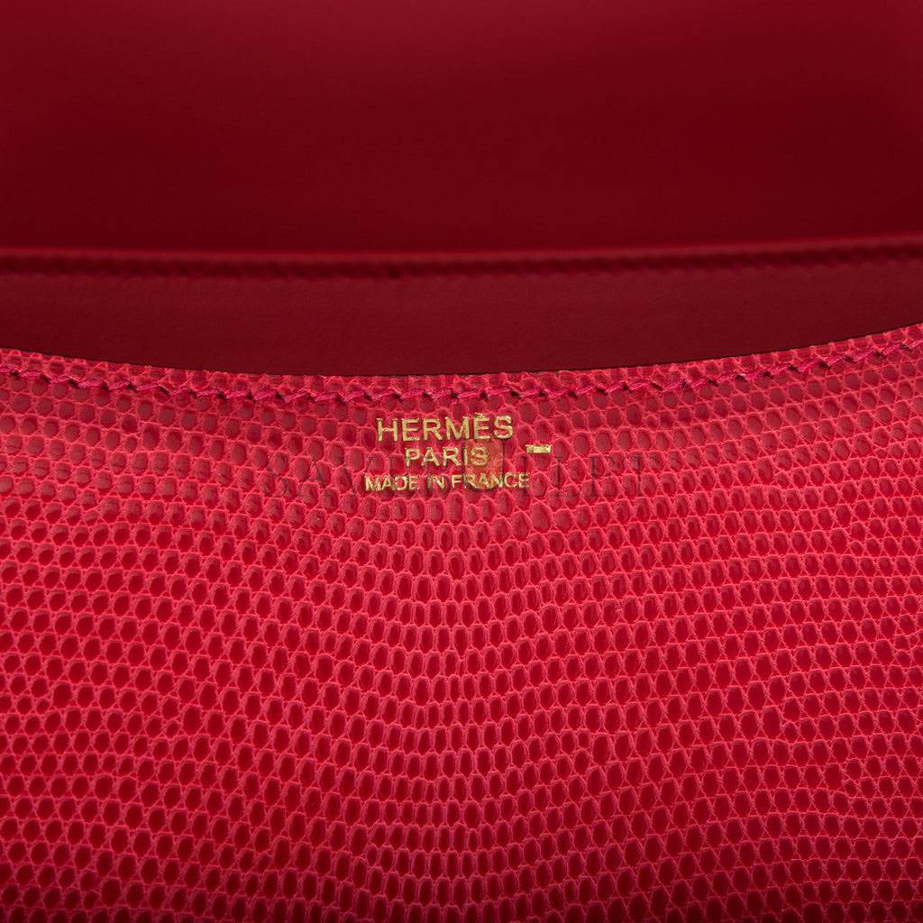 HERMES MASTER CONSTANCE 24 ROUGE EXOTIQUE LIZARD NILOTICUS GOLD HARDWARE (24*17*5cm)