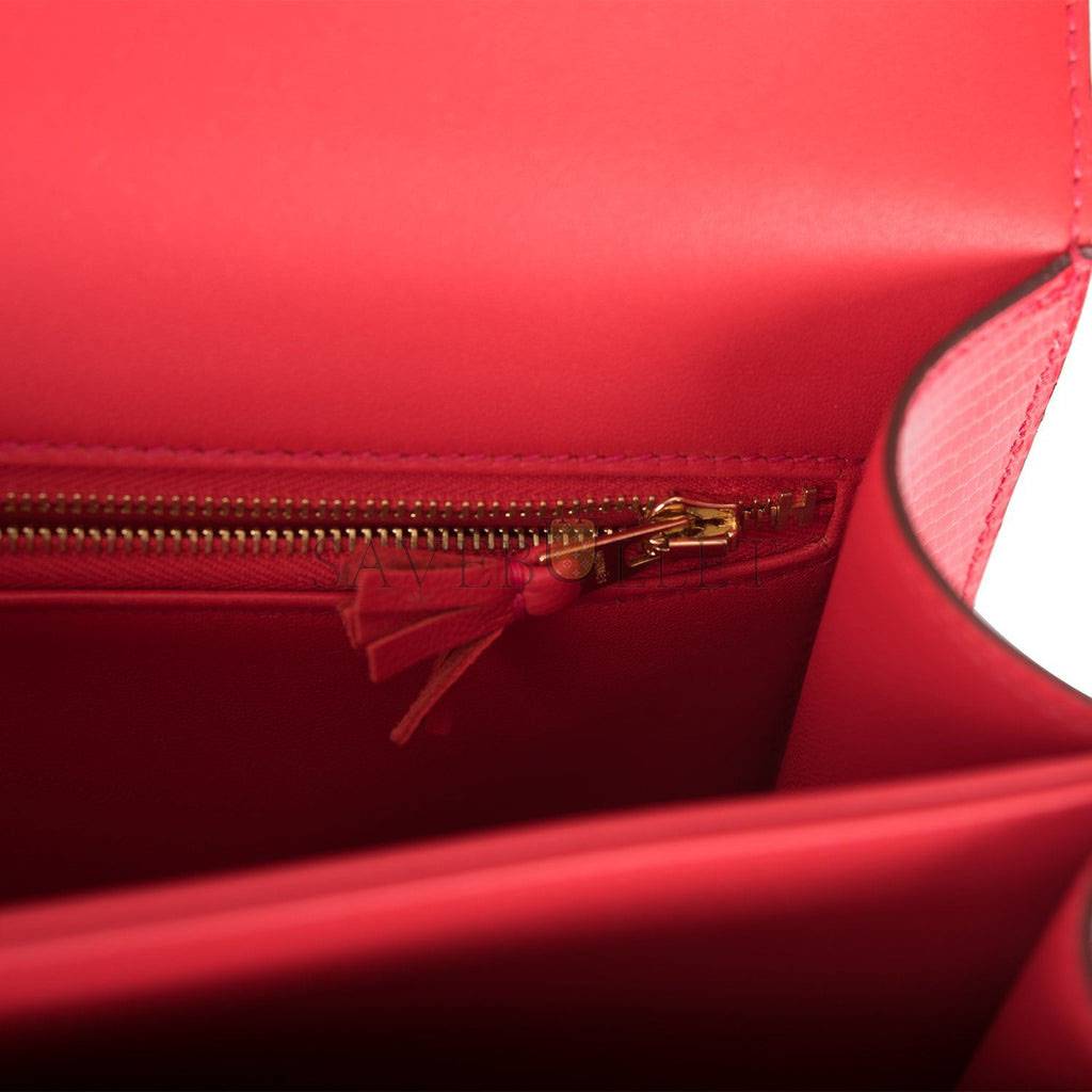 HERMES MASTER CONSTANCE 24 ROUGE EXOTIQUE LIZARD NILOTICUS GOLD HARDWARE (24*17*5cm)