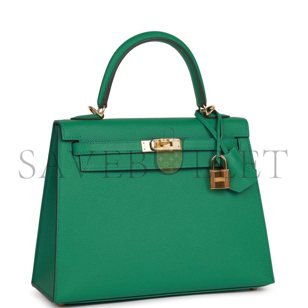 HERMES KELLY SELLIER 25 VERT VERTIGO EPSOM GOLD HARDWARE HANDMADE (25*17*7cm)