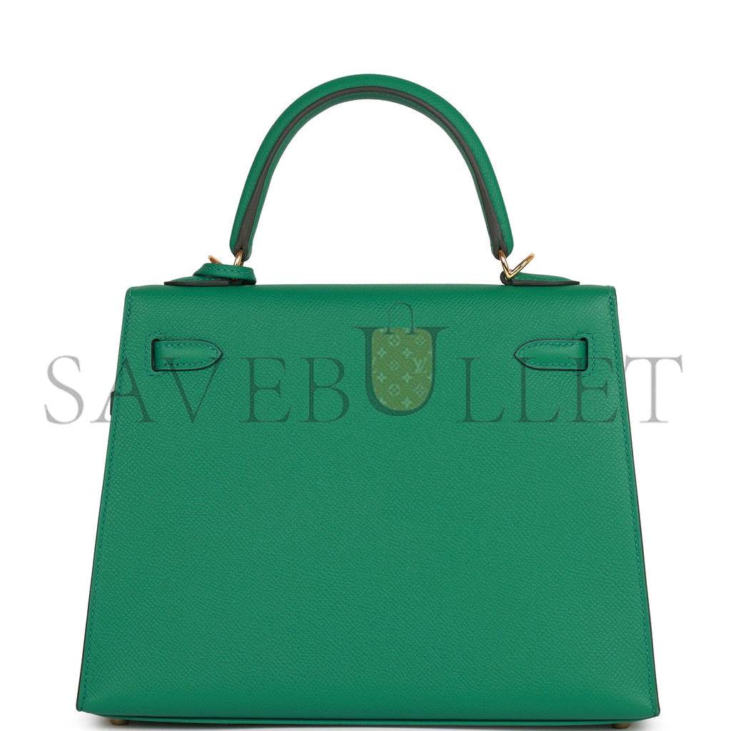 HERMES KELLY SELLIER 25 VERT VERTIGO EPSOM GOLD HARDWARE HANDMADE (25*17*7cm)