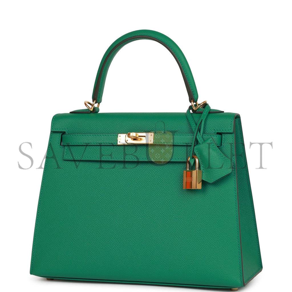 HERMES KELLY SELLIER 25 VERT VERTIGO EPSOM GOLD HARDWARE HANDMADE (25*17*7cm)