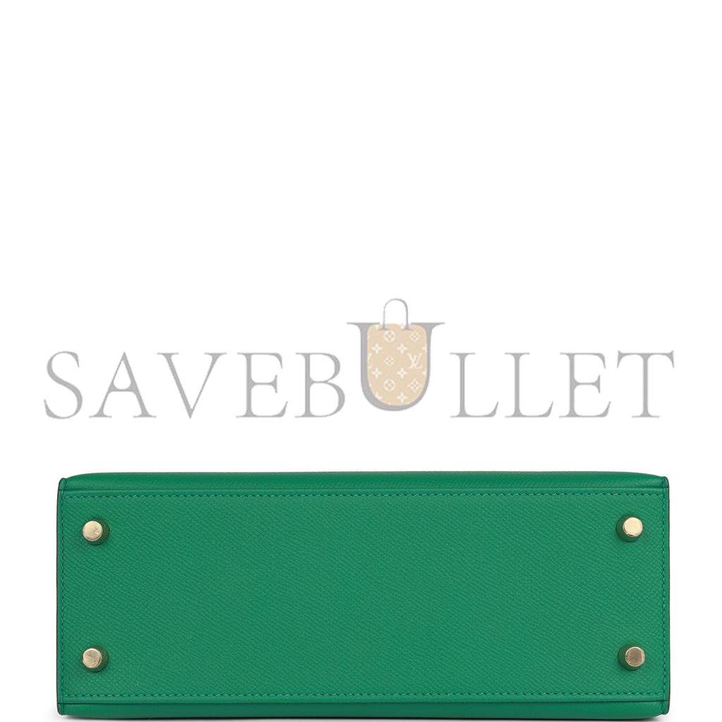 HERMES KELLY SELLIER 25 VERT VERTIGO EPSOM GOLD HARDWARE HANDMADE (25*17*7cm)