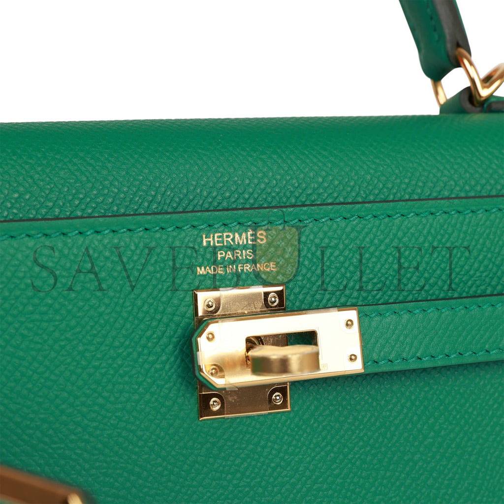HERMES KELLY SELLIER 25 VERT VERTIGO EPSOM GOLD HARDWARE HANDMADE (25*17*7cm)