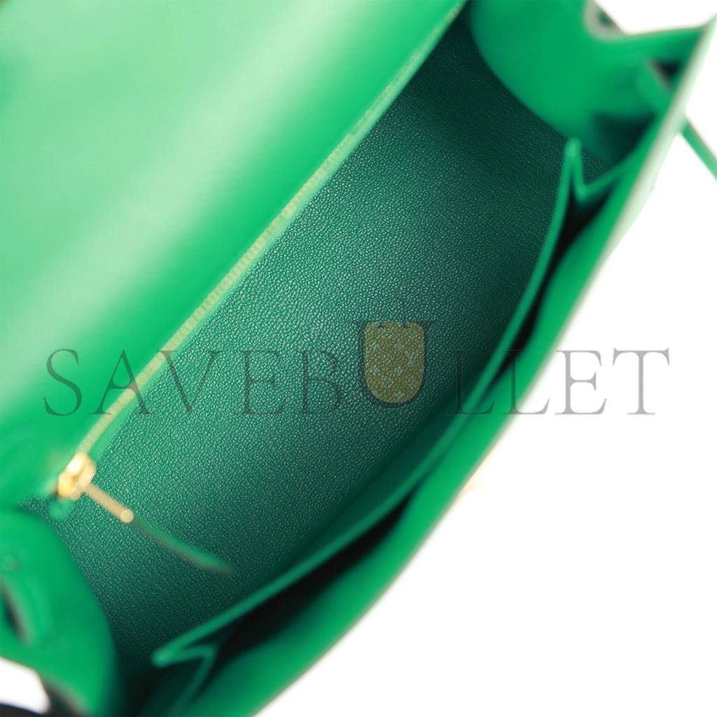 HERMES KELLY SELLIER 25 VERT VERTIGO EPSOM GOLD HARDWARE HANDMADE (25*17*7cm)