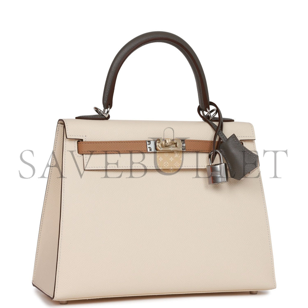 HERMES KELLY 25 SELLIER EPSOM BRUSHED PALLADIUM HARDWARE (25*17*7cm)