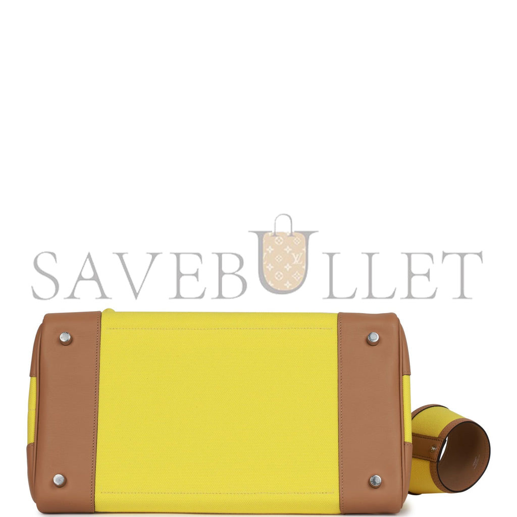 HERMES MASTER BIRKIN 35 CARGO JAUNE CITRON TOILE AND CHAI SWIFT PALLADIUM HARDWARE (35*28*18cm)