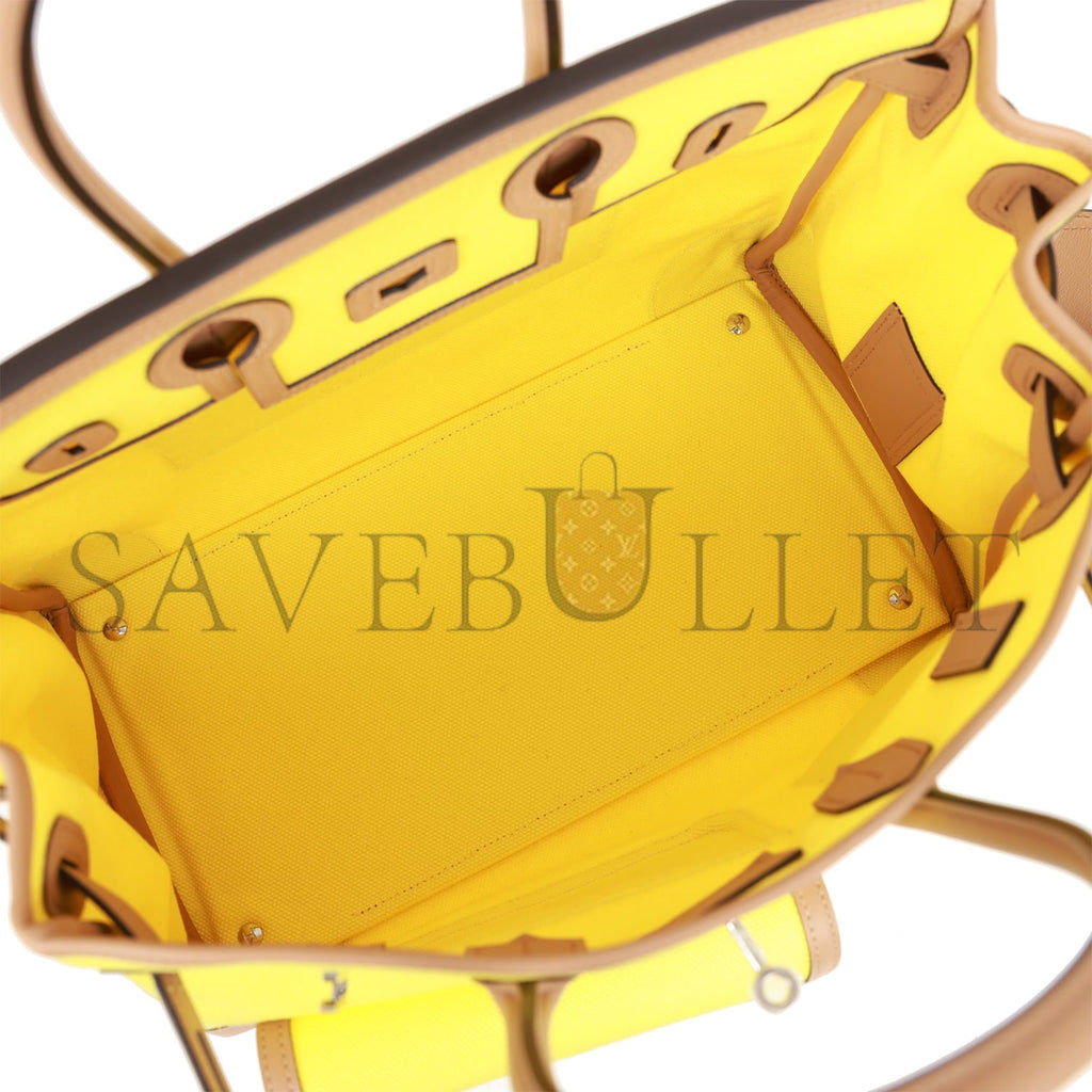 HERMES MASTER BIRKIN 35 CARGO JAUNE CITRON TOILE AND CHAI SWIFT PALLADIUM HARDWARE (35*28*18cm)
