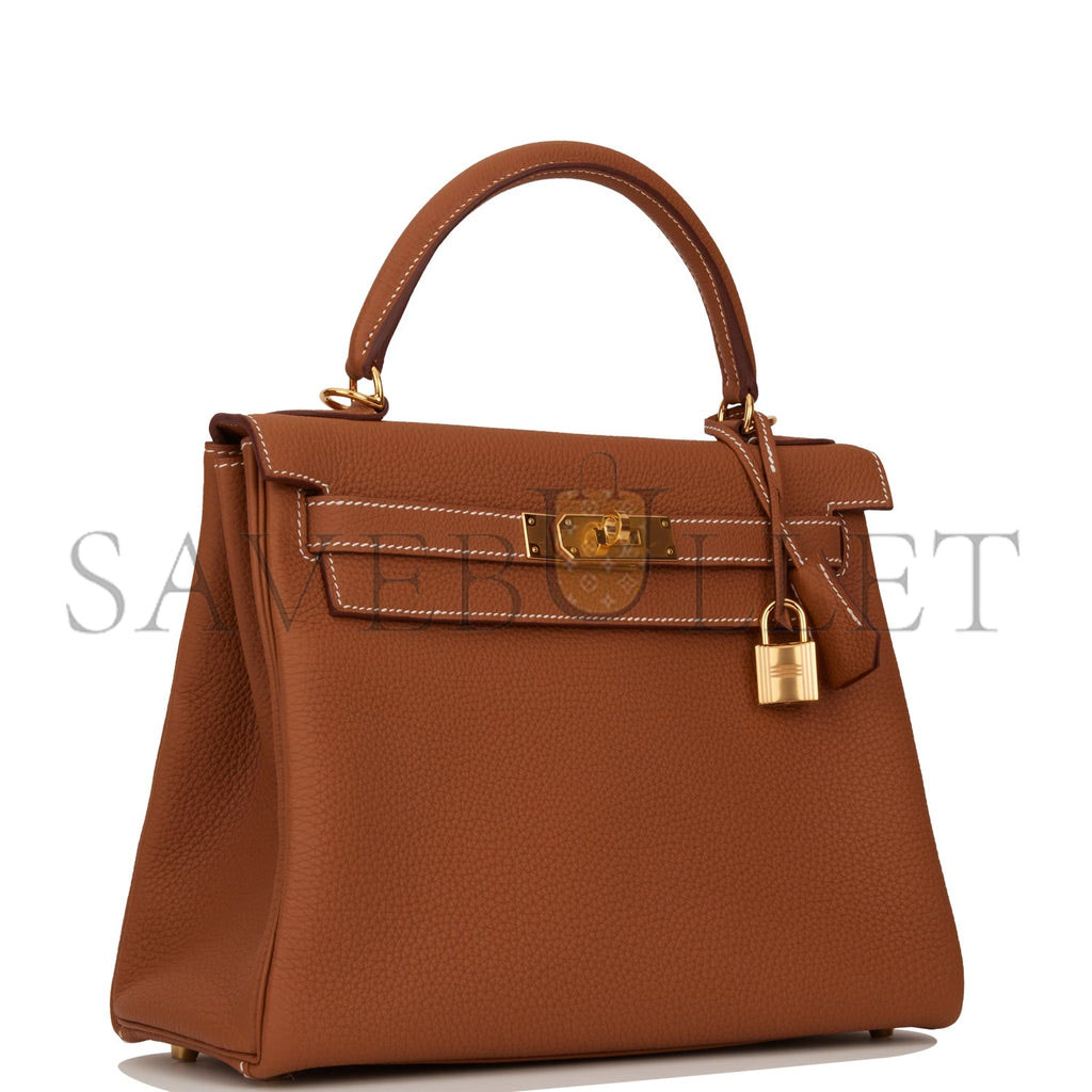 HERMES KELLY RETOURNE 28 GOLD TOGO GOLD HARDWARE (28*22*10cm)