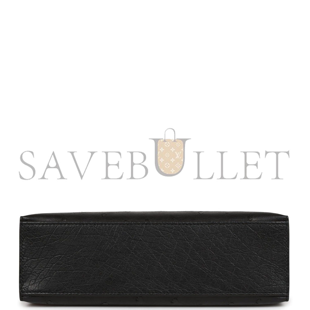 HERMES KELLY POCHETTE BLACK OSTRICH GOLD HARDWARE (22*12*13cm)