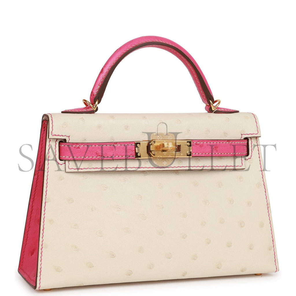 HERMES MASTER MINI KELLY SELLIER OSTRICH GOLD HARDWARE (19*12*5.5cm)