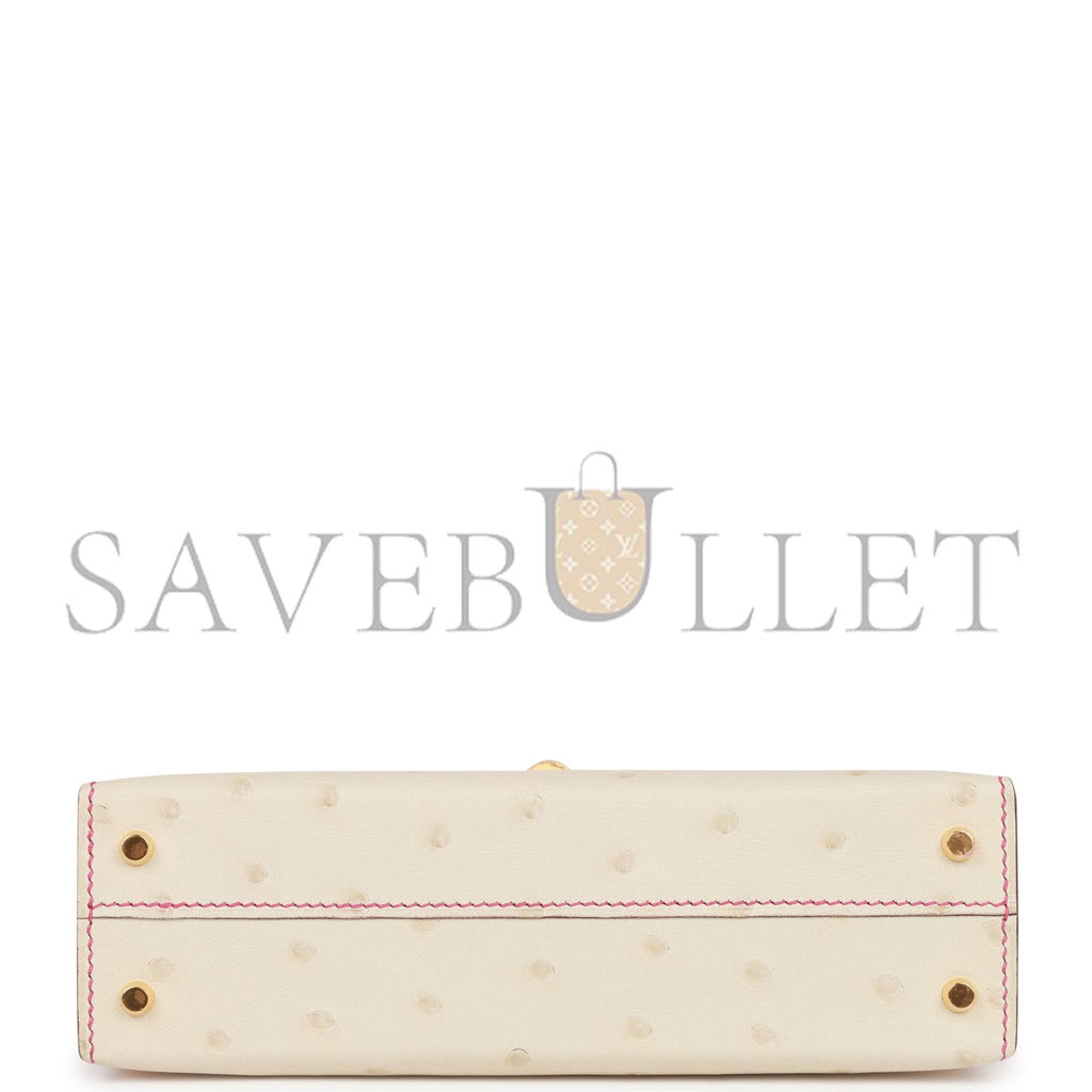 HERMES MASTER MINI KELLY SELLIER OSTRICH GOLD HARDWARE (19*12*5.5cm)