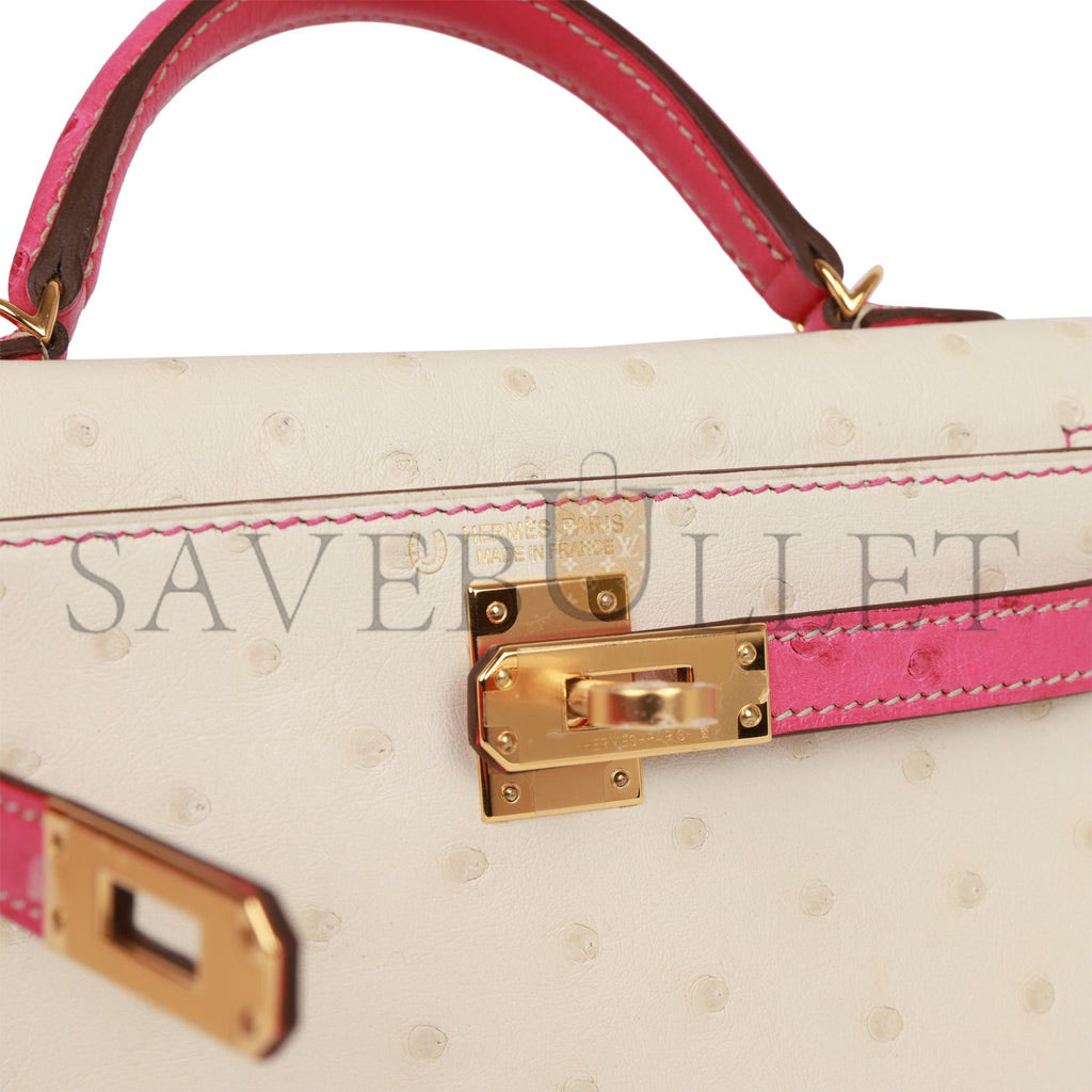 HERMES MASTER MINI KELLY SELLIER OSTRICH GOLD HARDWARE (19*12*5.5cm)