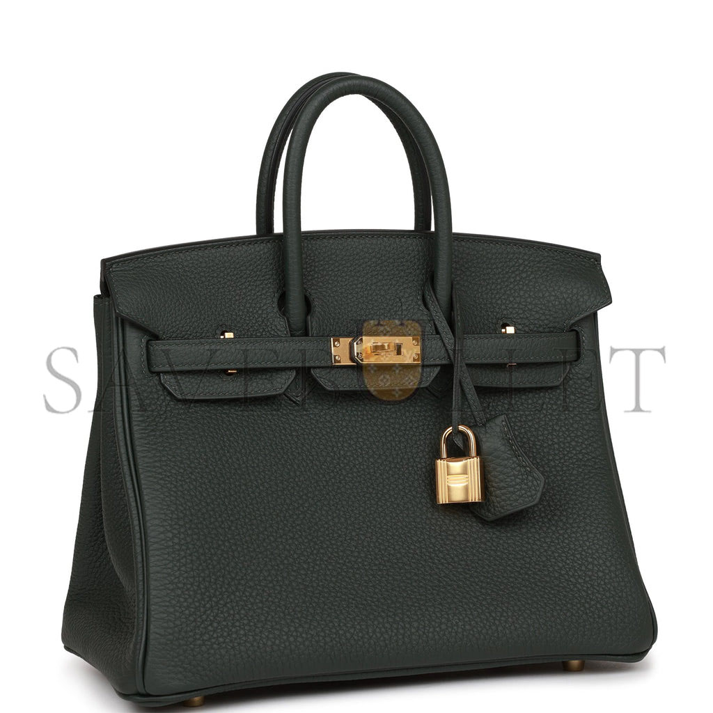 HERMES BIRKIN 25 VERT FONCE TOGO GOLD HARDWARE HANDMADE (25*20*13cm)