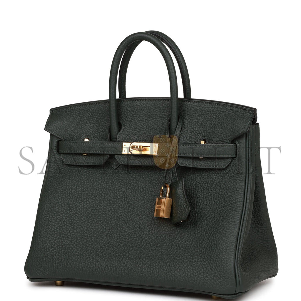 HERMES BIRKIN 25 VERT FONCE TOGO GOLD HARDWARE HANDMADE (25*20*13cm)