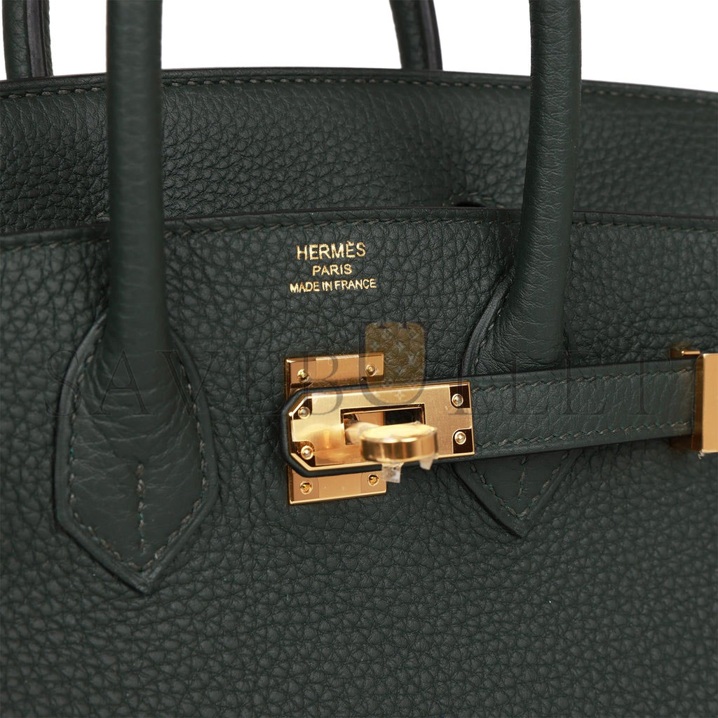 HERMES BIRKIN 25 VERT FONCE TOGO GOLD HARDWARE HANDMADE (25*20*13cm)