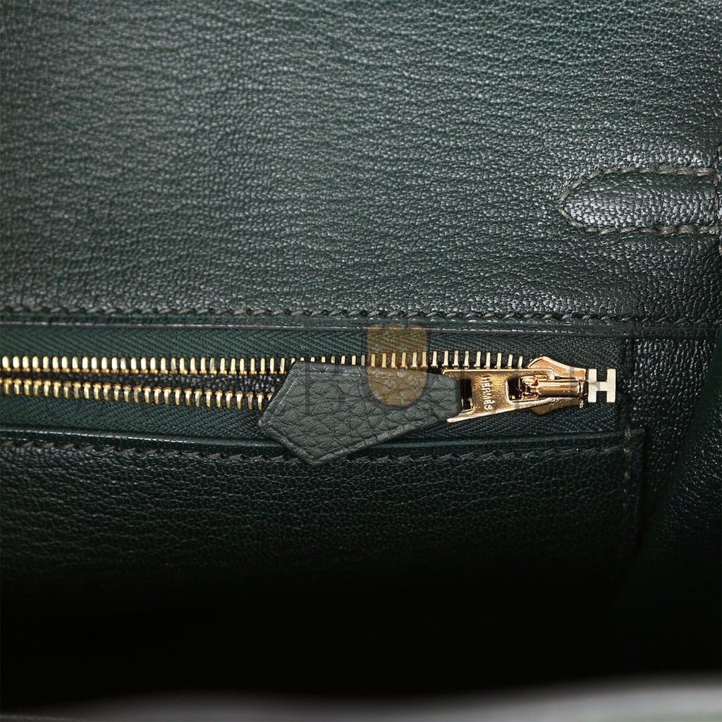 HERMES BIRKIN 25 VERT FONCE TOGO GOLD HARDWARE HANDMADE (25*20*13cm)