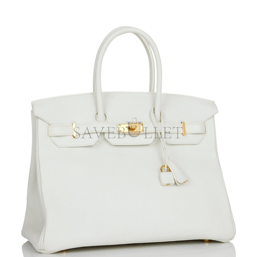 HERMES BIRKIN 35 WHITE CLEMENCE GOLD HARDWARE (35*25*18cm)