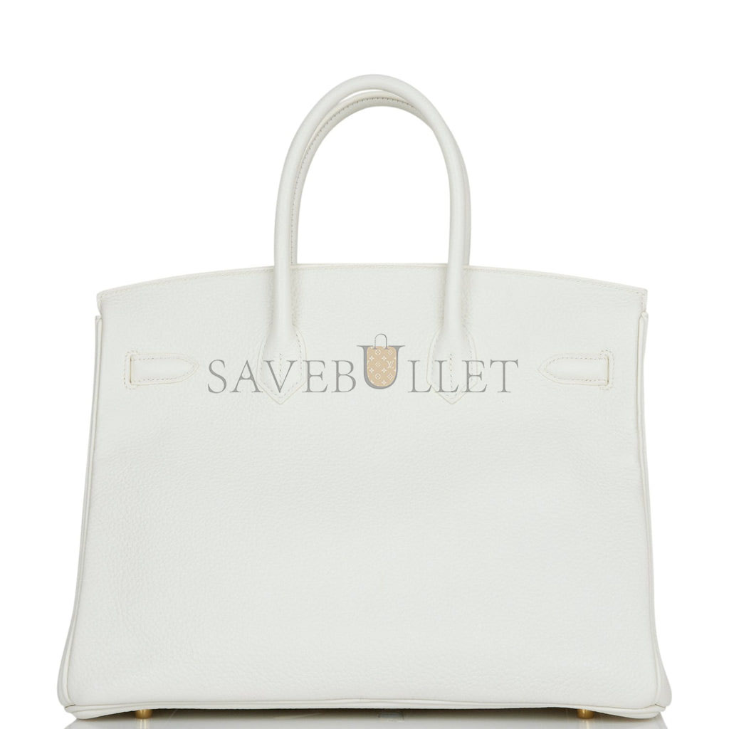 HERMES BIRKIN 35 WHITE CLEMENCE GOLD HARDWARE (35*25*18cm)