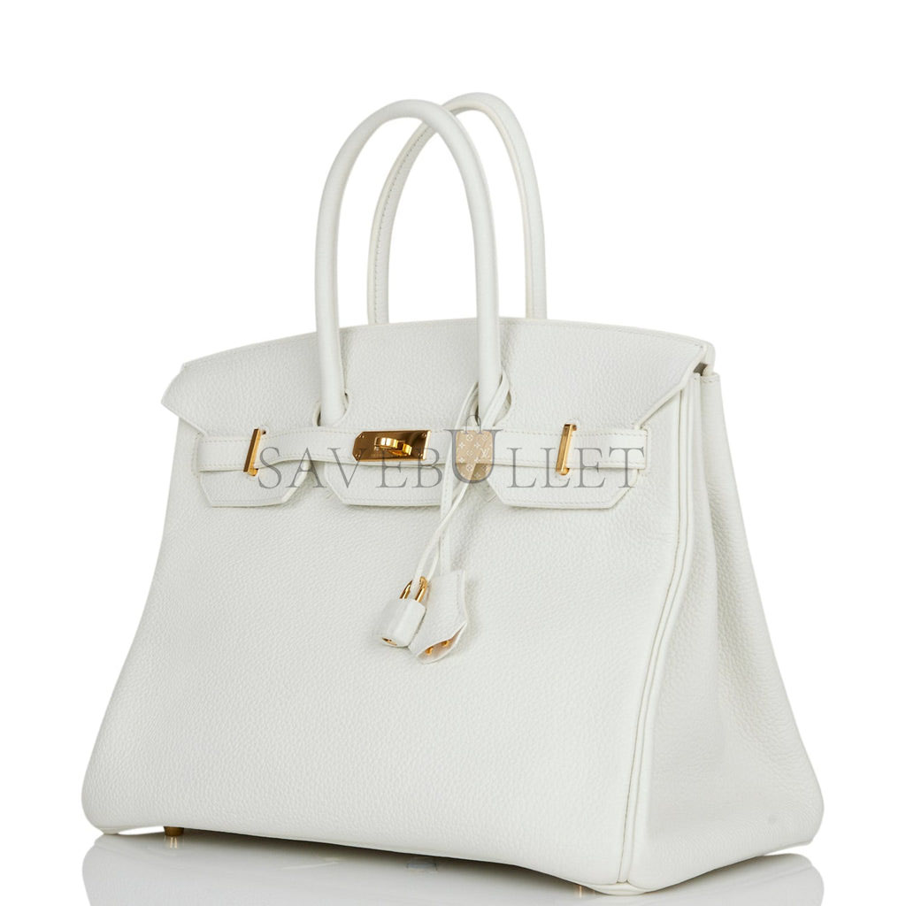 HERMES BIRKIN 35 WHITE CLEMENCE GOLD HARDWARE (35*25*18cm)