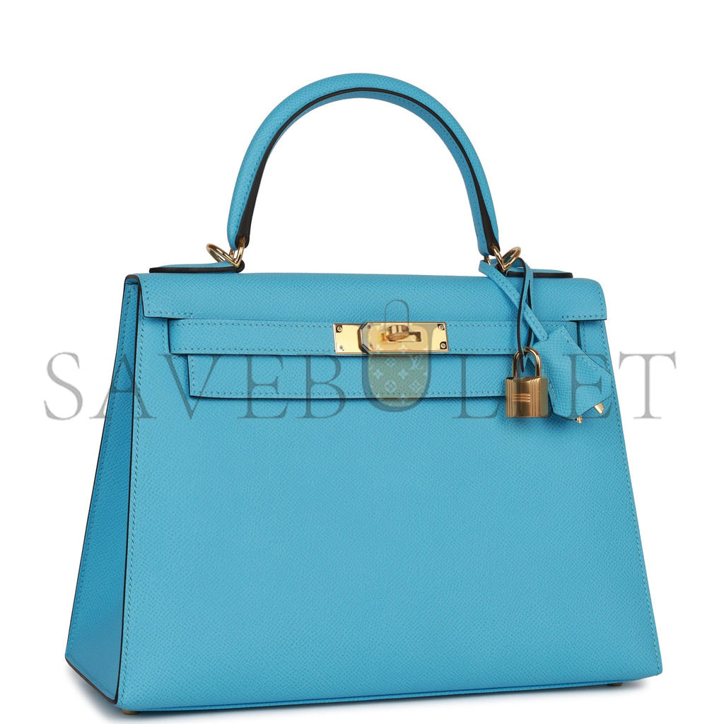 HERMES KELLY SELLIER 28 CELESTE EPSOM GOLD HARDWARE (25*17*7cm)