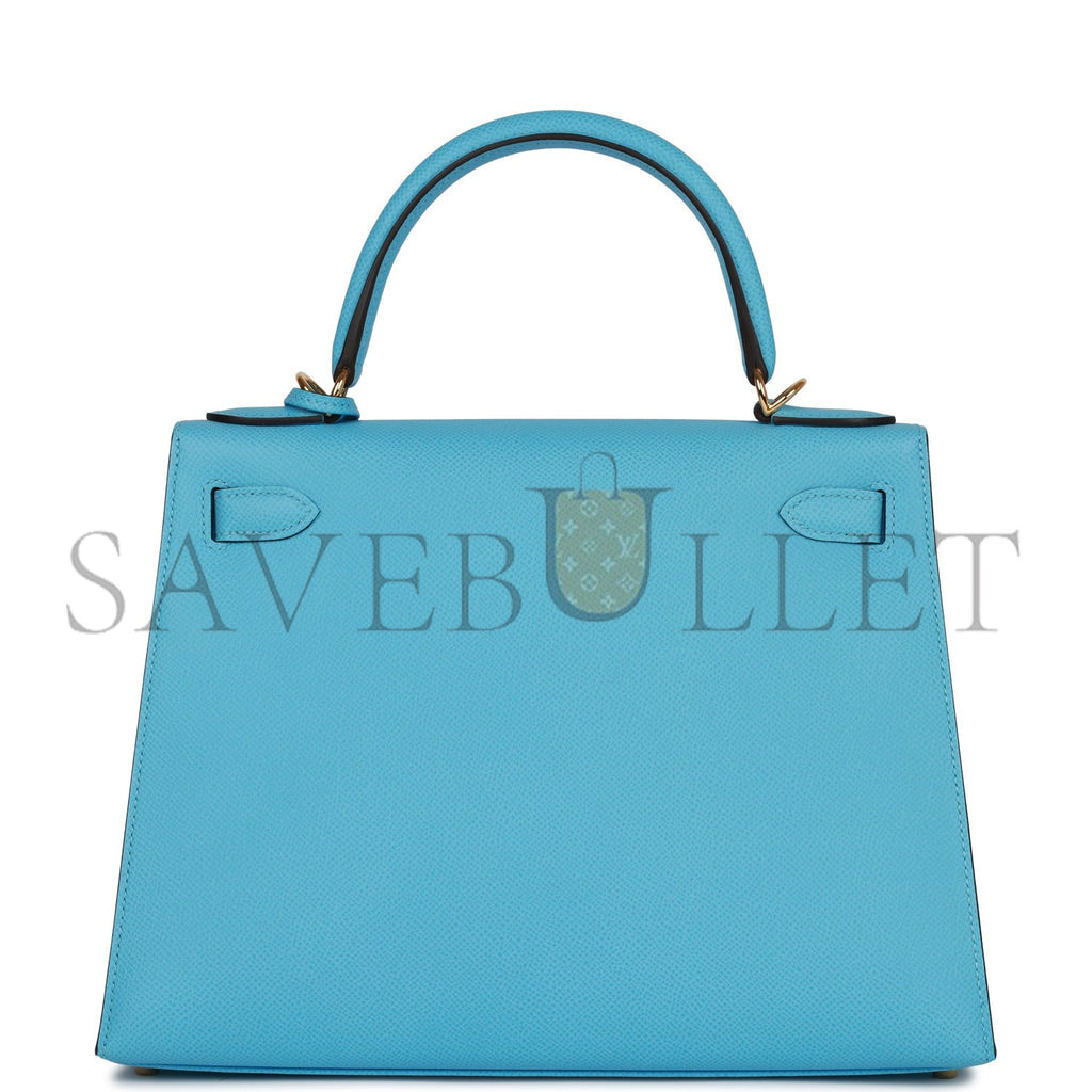 HERMES KELLY SELLIER 28 CELESTE EPSOM GOLD HARDWARE (25*17*7cm)
