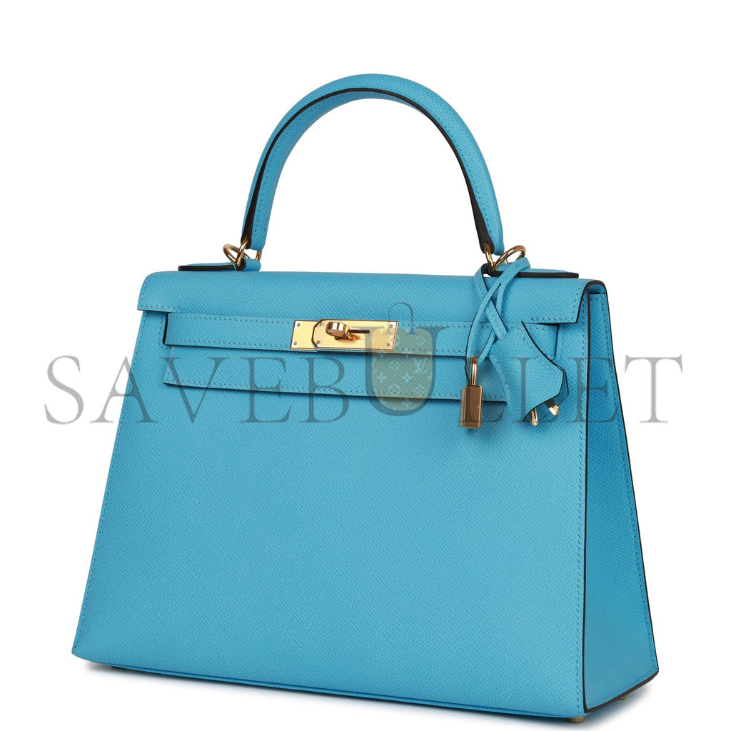 HERMES KELLY SELLIER 28 CELESTE EPSOM GOLD HARDWARE (25*17*7cm)