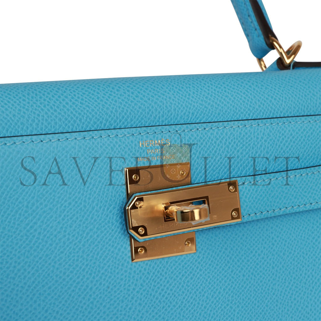 HERMES KELLY SELLIER 28 CELESTE EPSOM GOLD HARDWARE (25*17*7cm)