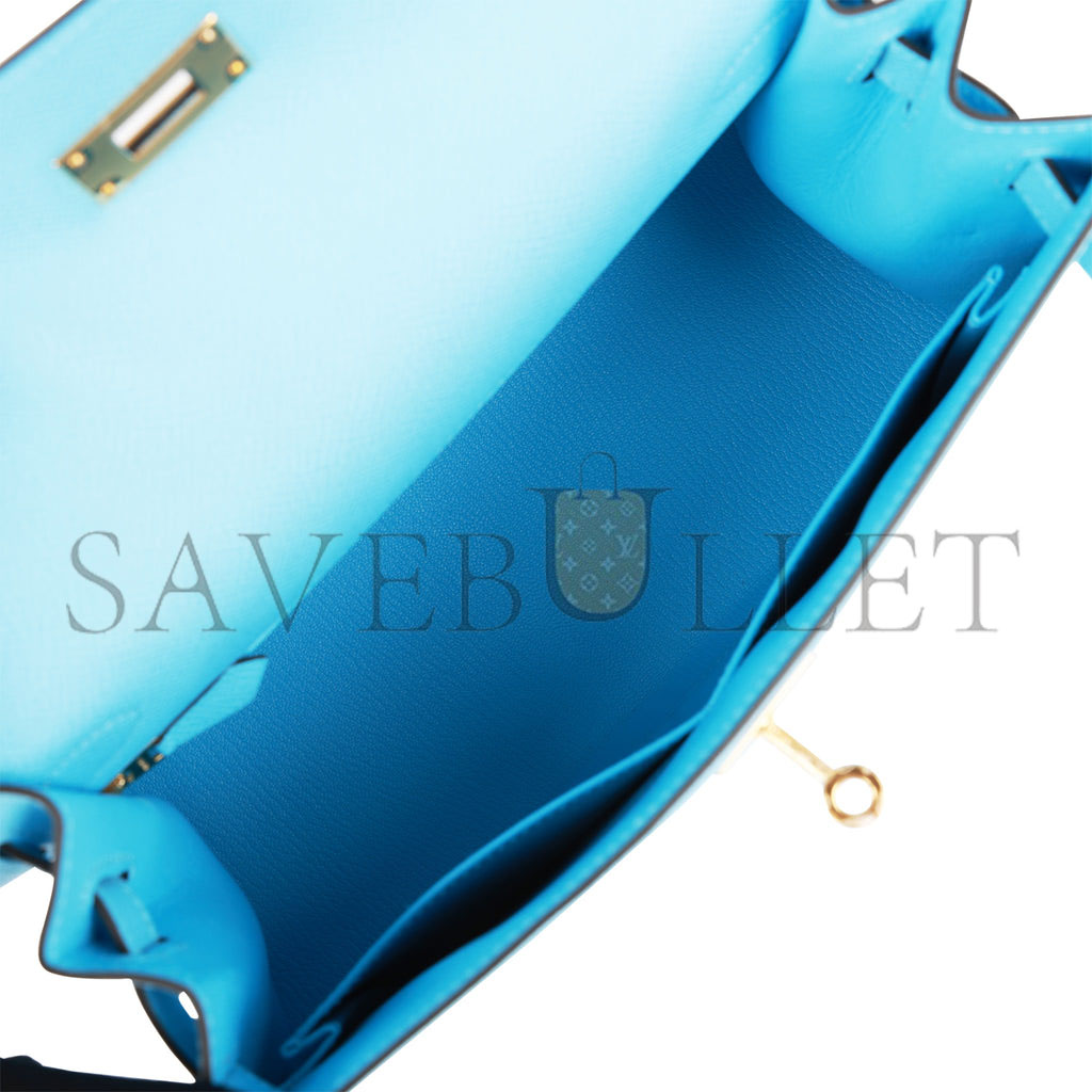 HERMES KELLY SELLIER 28 CELESTE EPSOM GOLD HARDWARE (25*17*7cm)