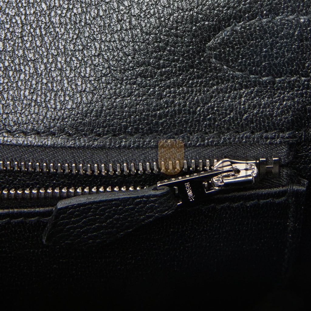 HERMES MASTER BIRKIN 25 BLEU MARINE SHINY NILOTICUS CROCODILE PATTERN AND BLACK NOVILLO TOUCH PALLADIUM HARDWARE (25cm)