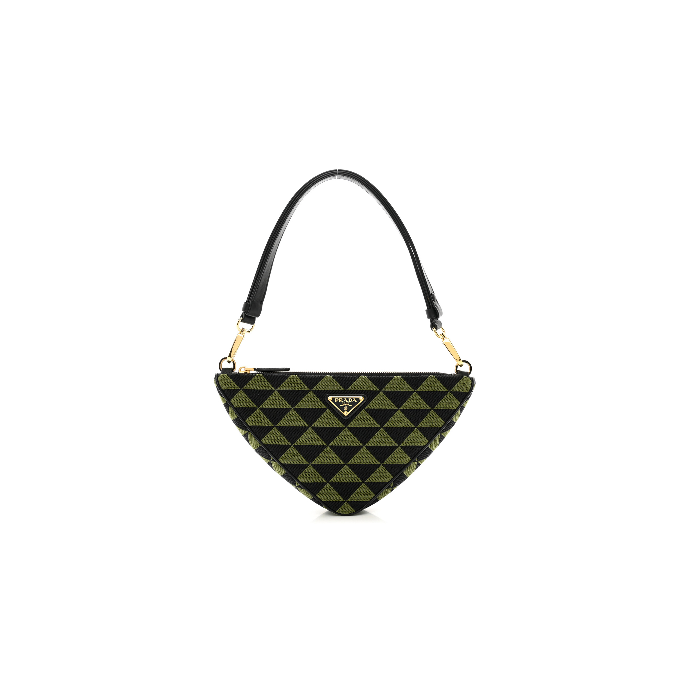 PRADA JACQUARD TRIANGOLO SYMBOLE EMBROIDERED MINI TRIANGLE SHOULDER BAG BLACK EDERA 1BC176 (27*15*5cm)
