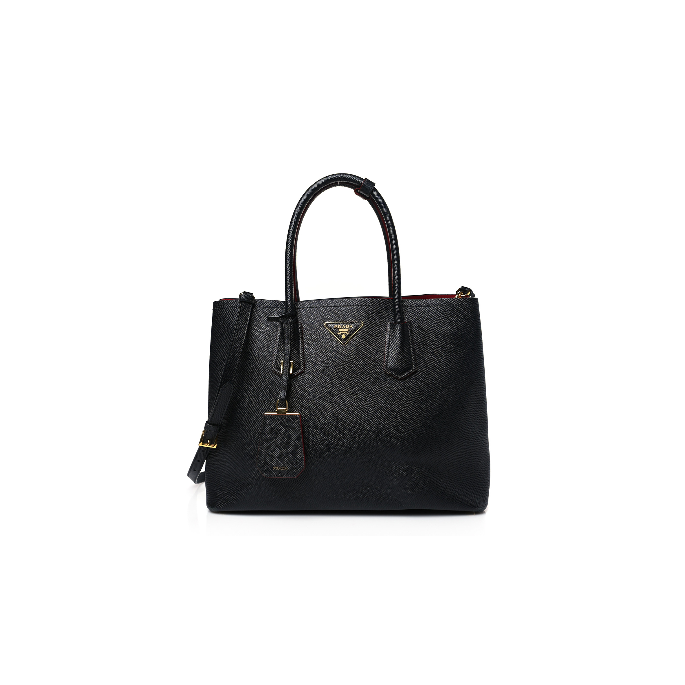 PRADA SAFFIANO CUIR LARGE DOUBLE BAG BLACK FUOCO 1BG775 (33*25*14.5cm)