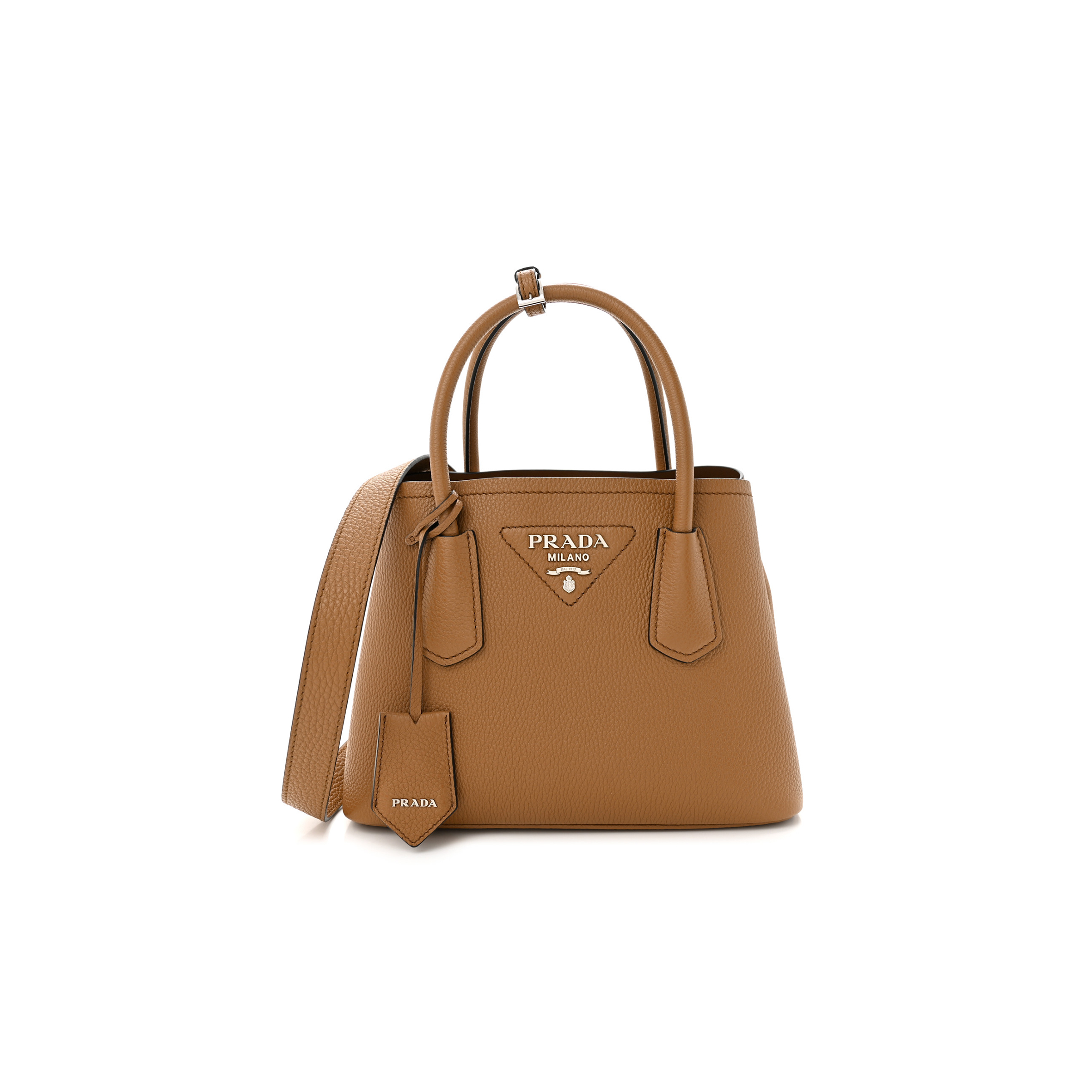 PRADA VITELLO DAINO SOFT MINI DOUBLE BAG CARAMEL 1BG443 (25*18*10cm)