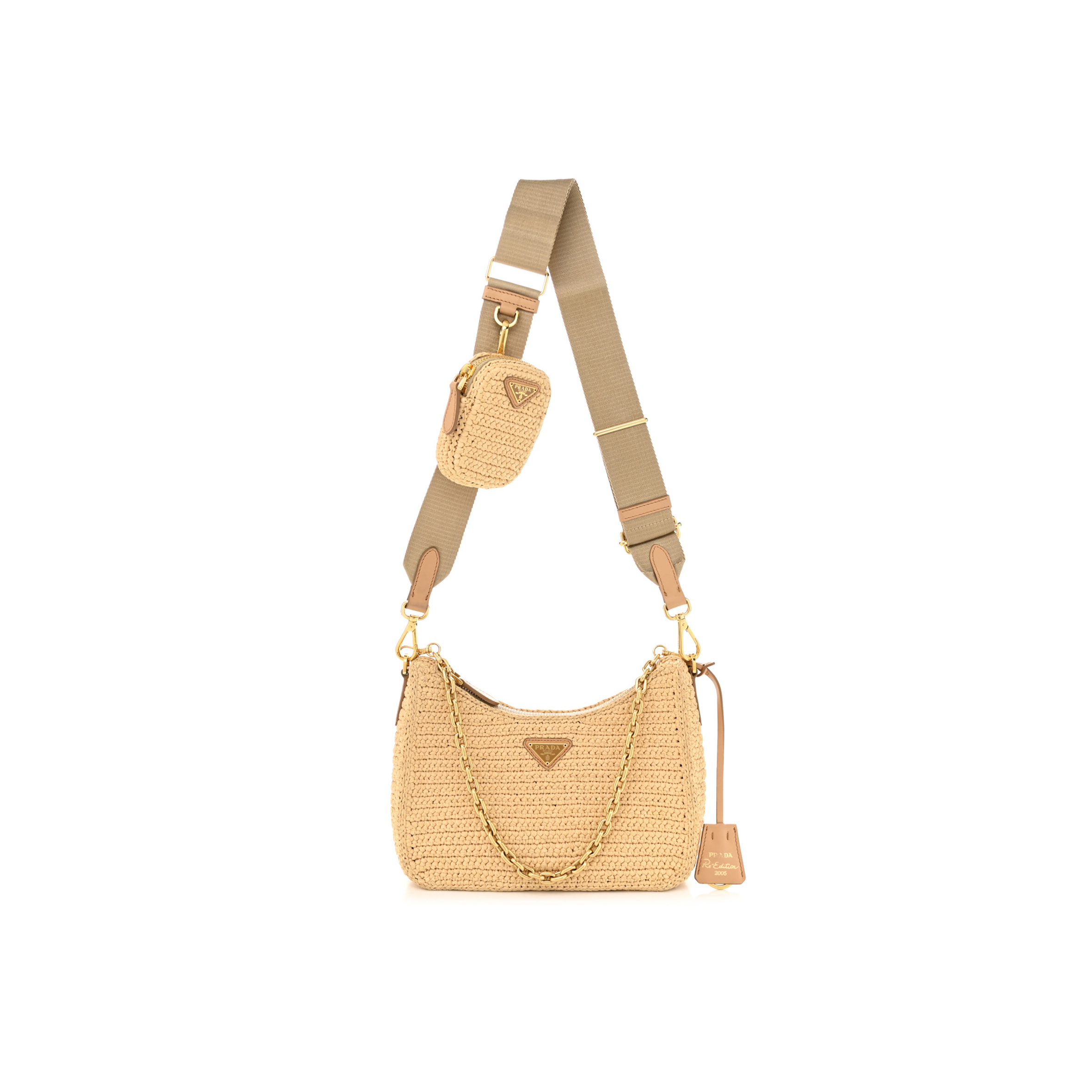 PRADA RAFFIA RE-EDITION 2005 SHOULDER BAG TAN 1BH204 (22*17*6cm)