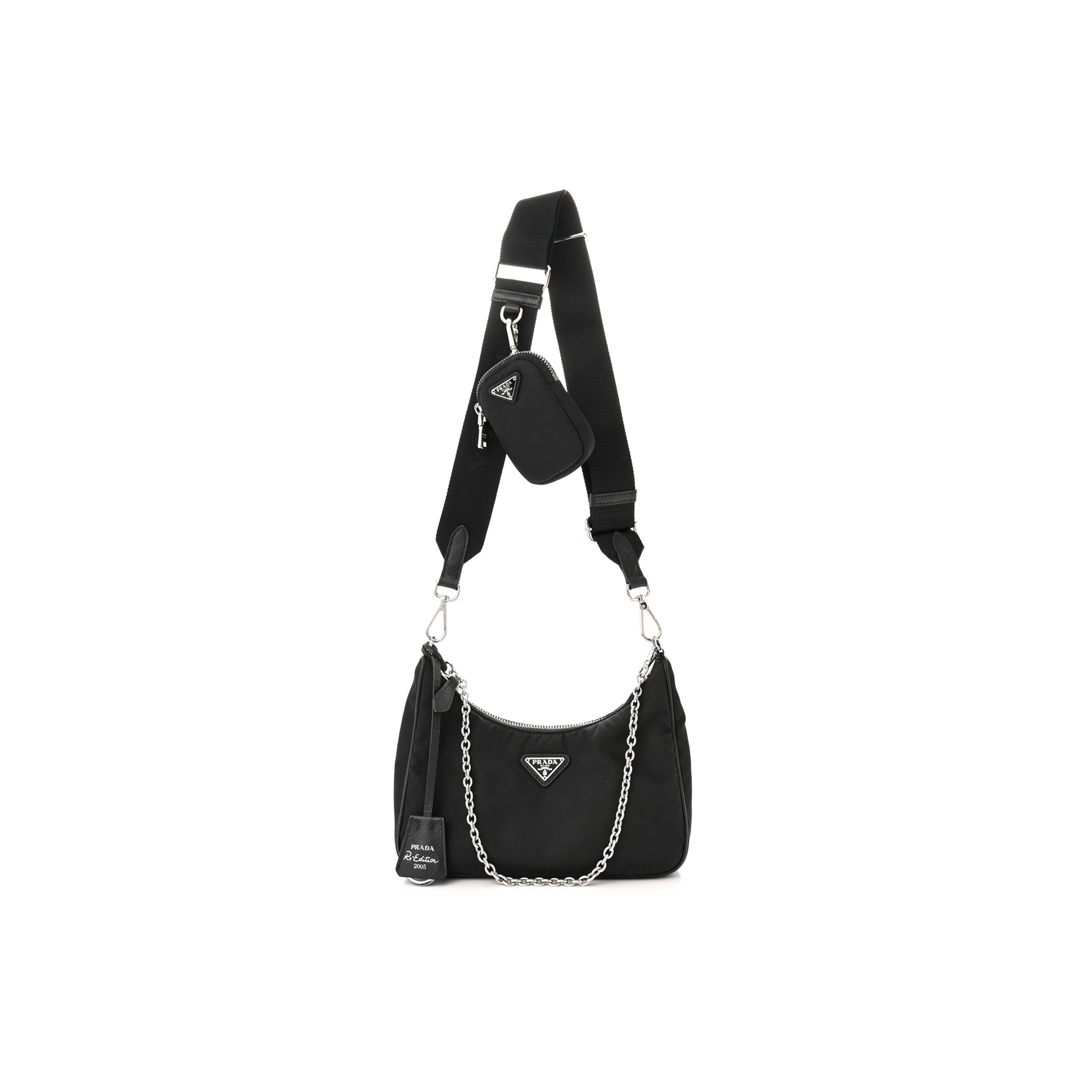 PRADA NYLON RE-EDITION 2005 SHOULDER BAG BLACK 1BH204 (22*17*6cm)