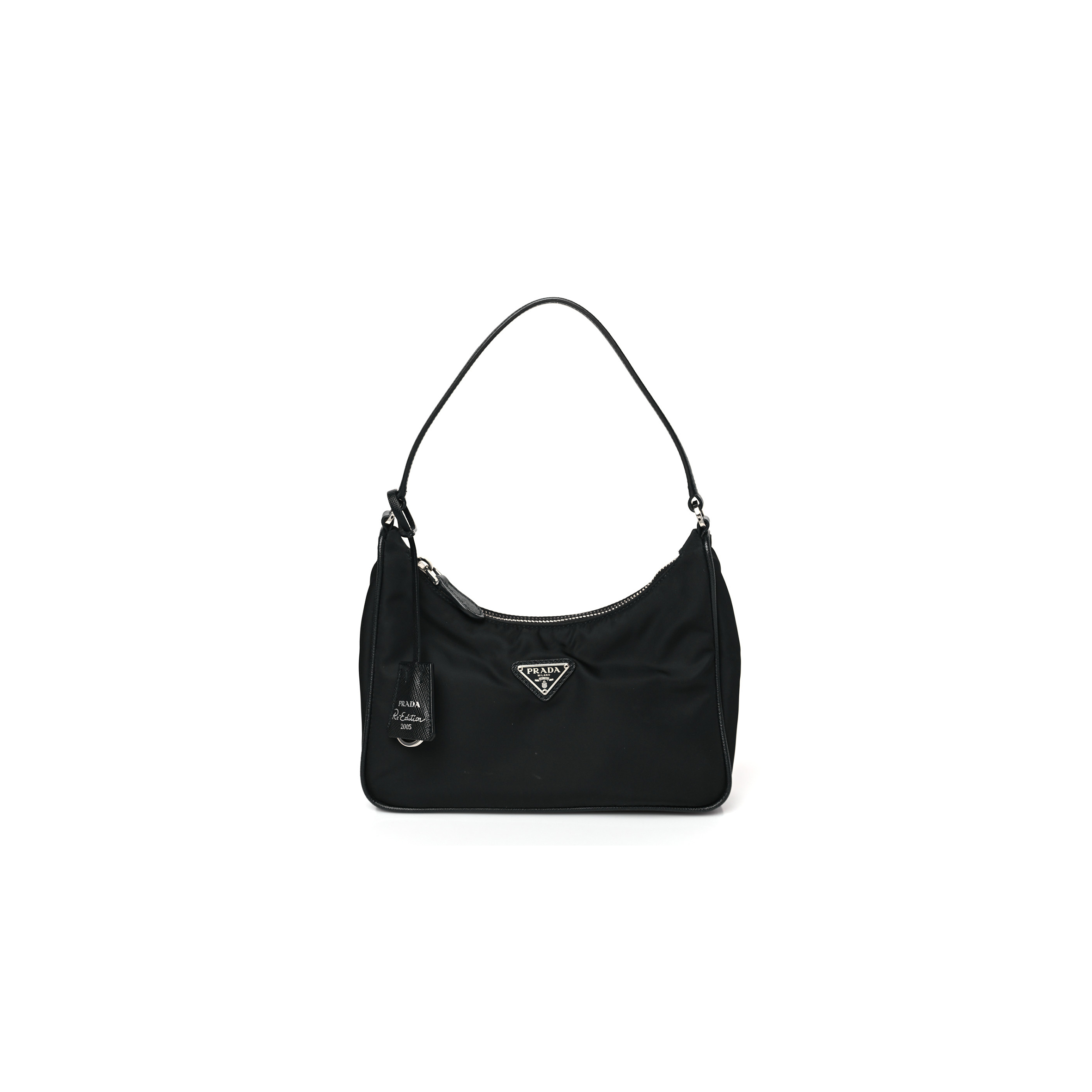 PRADA TESSUTO NYLON SAFFIANO MINI RE-EDITION 2005 BAG BLACK 1NE515 (22*17*6cm)