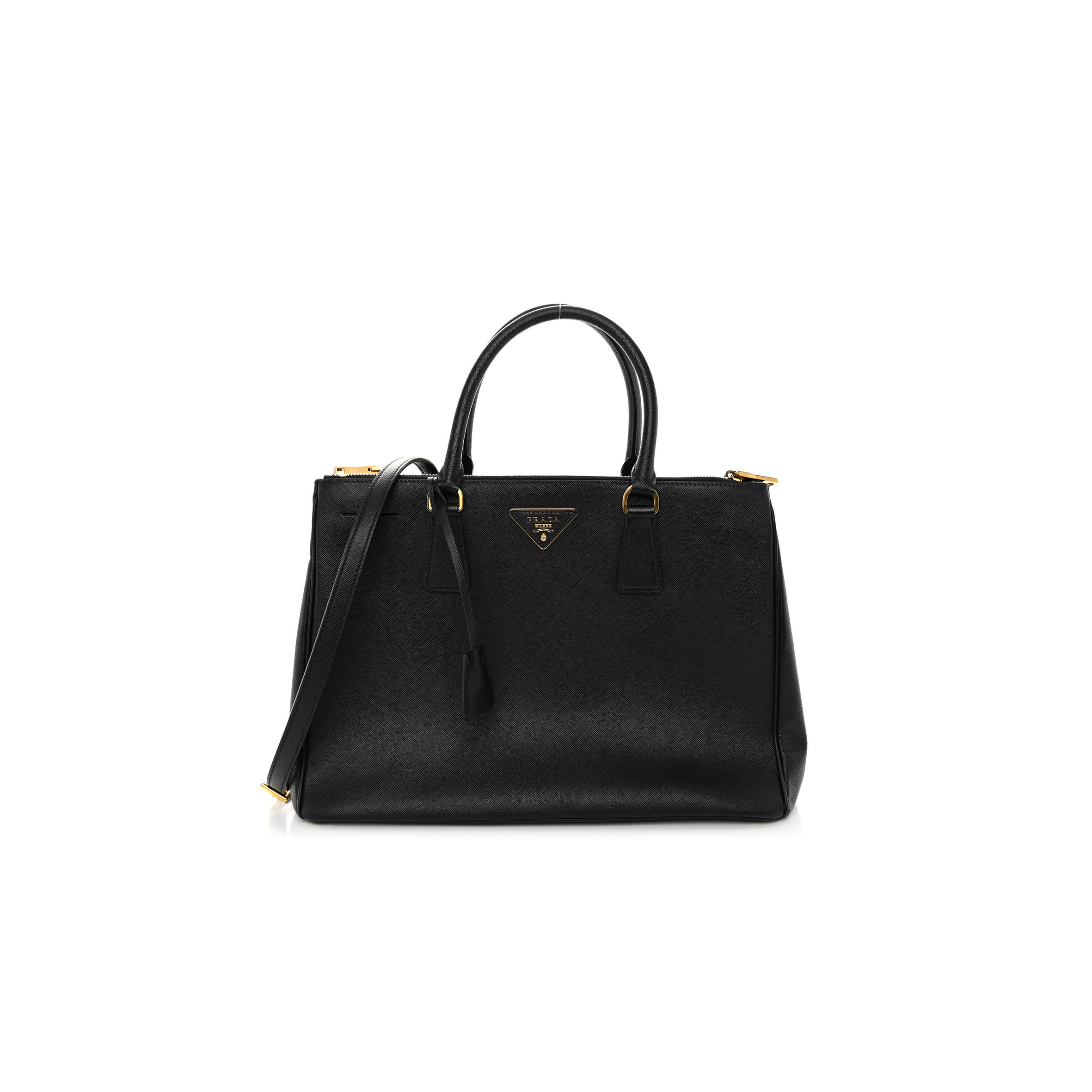 PRADA SAFFIANO MEDIUM GALLERIA DOUBLE ZIP TOTE BLACK 1BA863 (28*20*12cm)