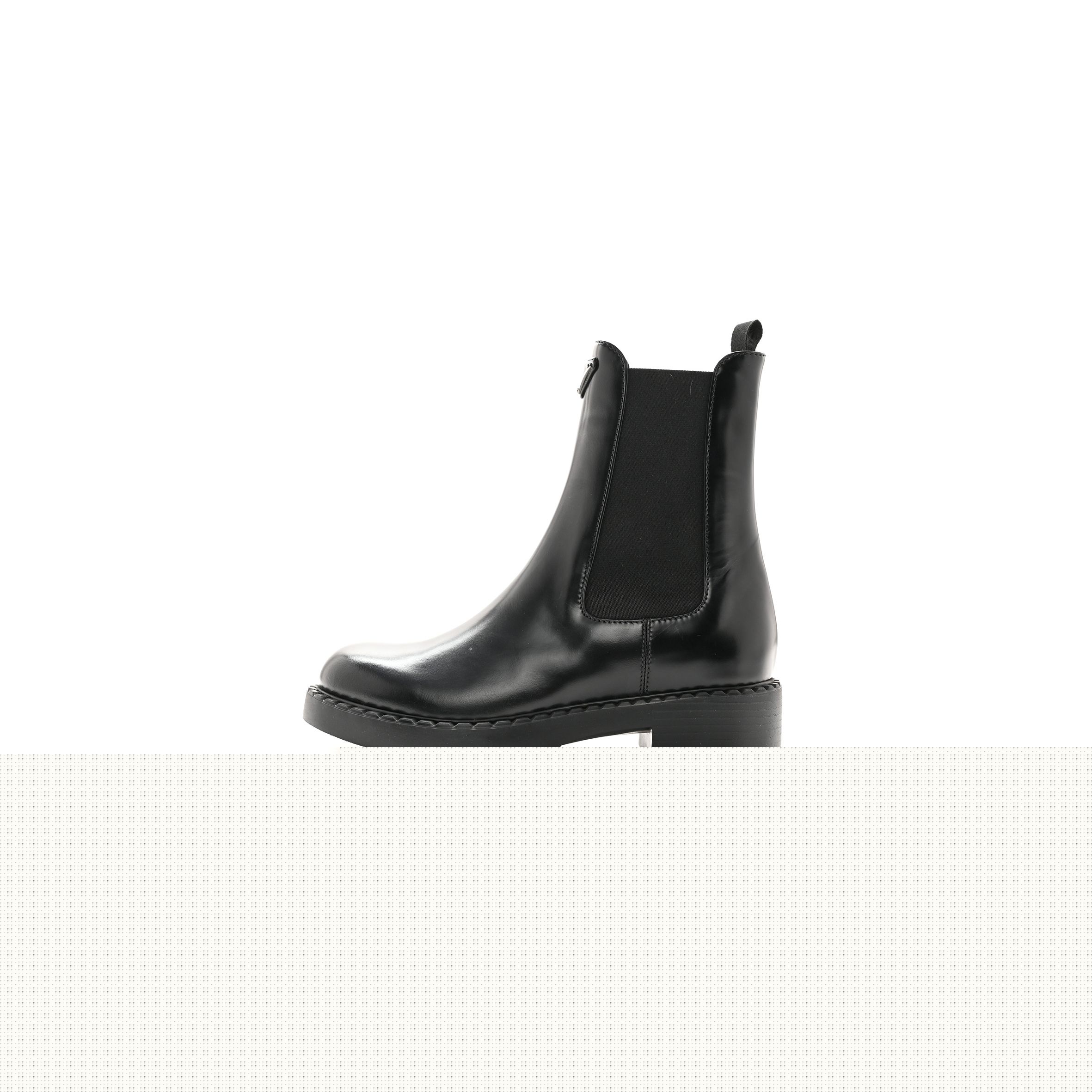 PRADA SPAZZOLATO METAL TRIANGLE LOGO 50MM CHELSEA BOOTS 38 BLACK