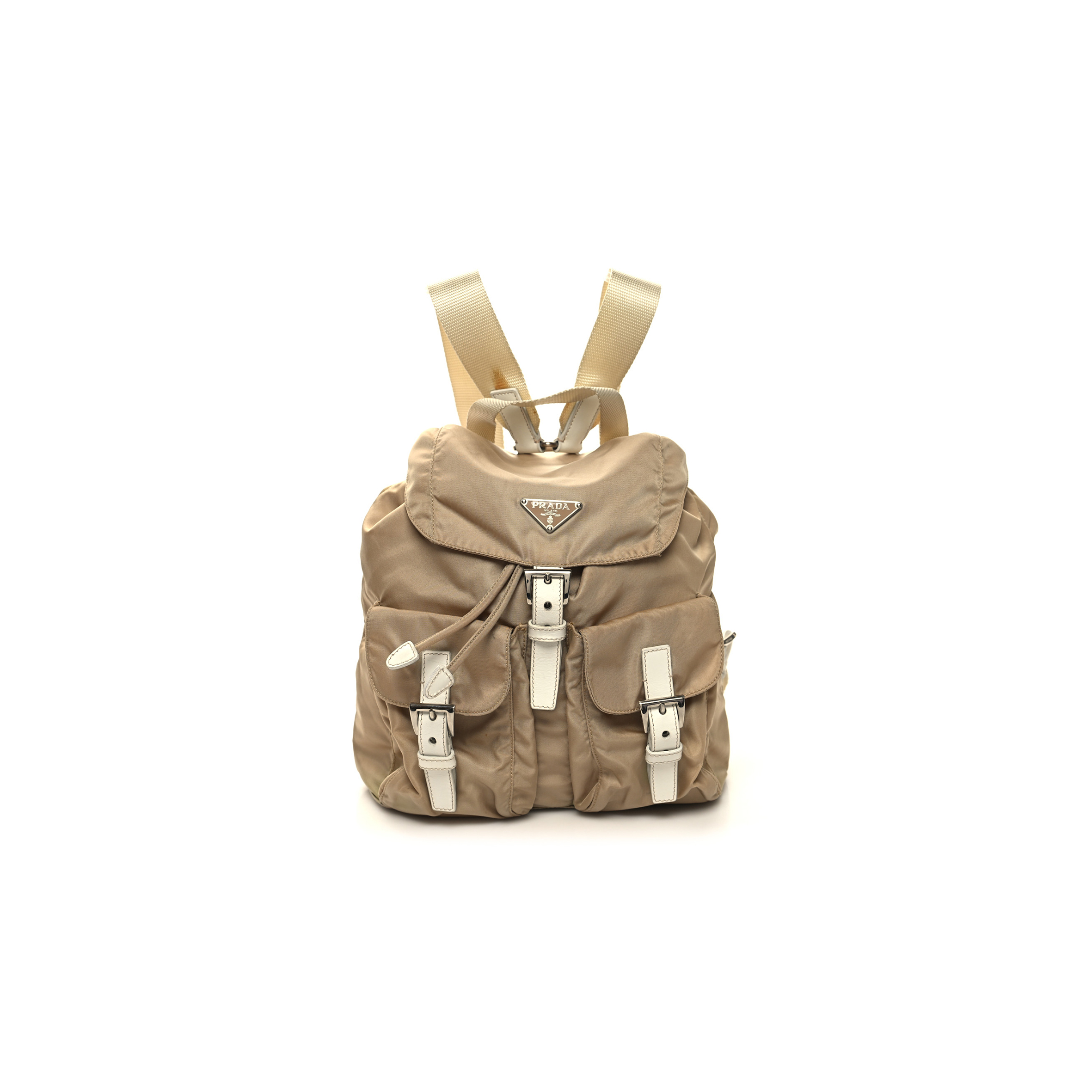 PRADA TESSUTO NYLON VELA SMALL BACKPACK CAMMELLO BLANCO 1BZ677 (28*23*12cm)