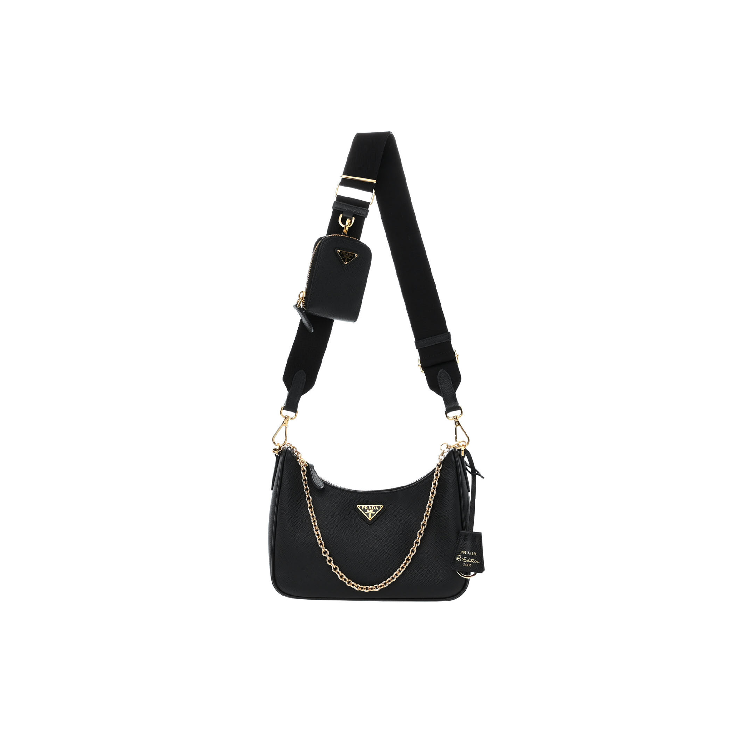 PRADA SAFFIANO LUX RE-EDITION 2005 SHOULDER BAG BLACK 1BH204 (22*17*6cm)