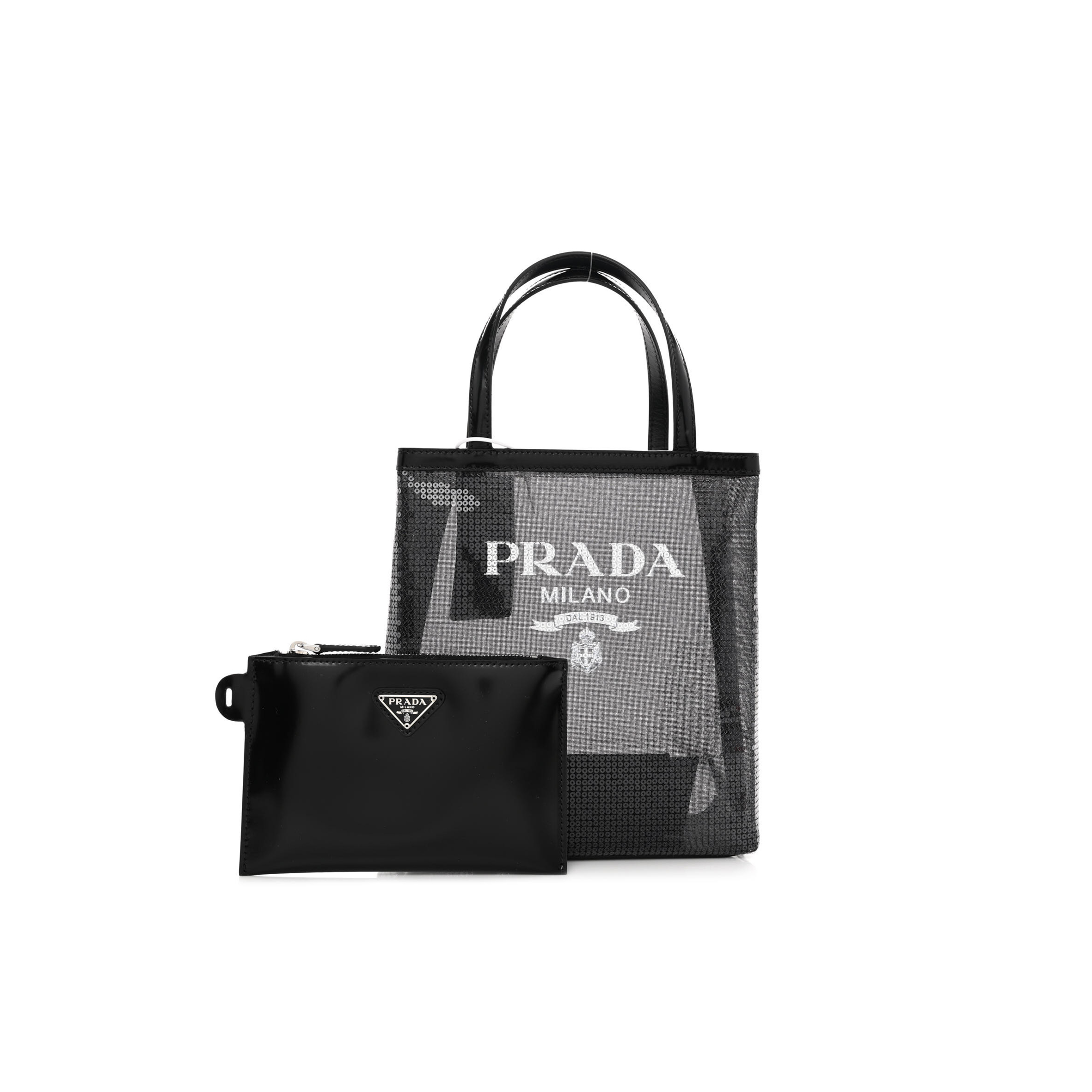 PRADA SEQUIN MESH SMALL TOTE BAG BLACK 1BG417 (22*20*8cm)